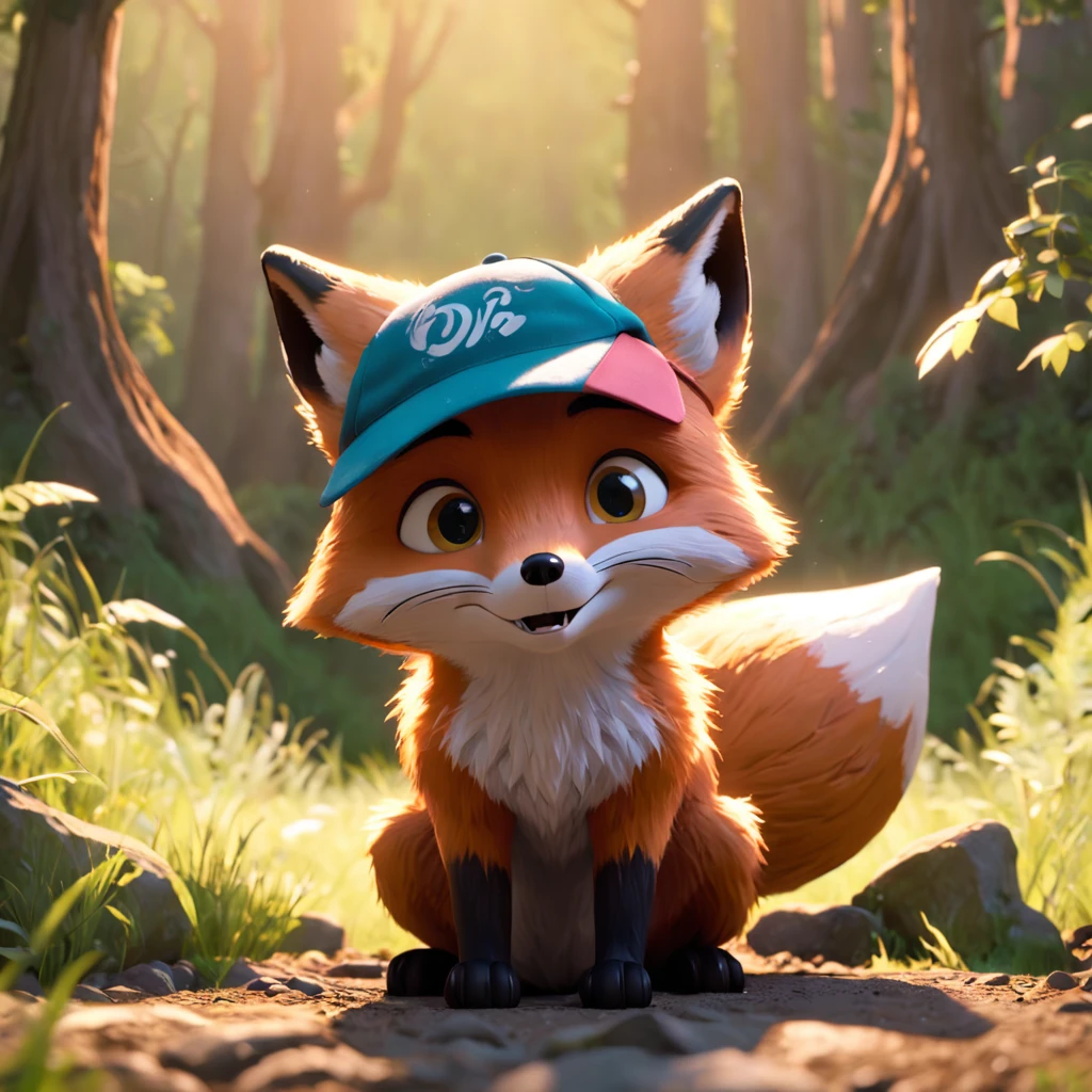Adorable fox in Pixar movie style, usando um capuz, cinematic lighthing, Depth detection, hiper detalhada, qualidade 8k.