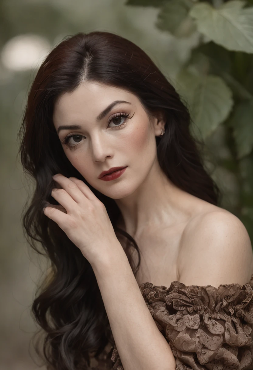 Edwige Fenech is captured in a photograph taken by Nan Goldin, (high detailed skin:1.2), 8k uhd, dslr, soft lighting, high quality, film grain, Fujifilm XT3