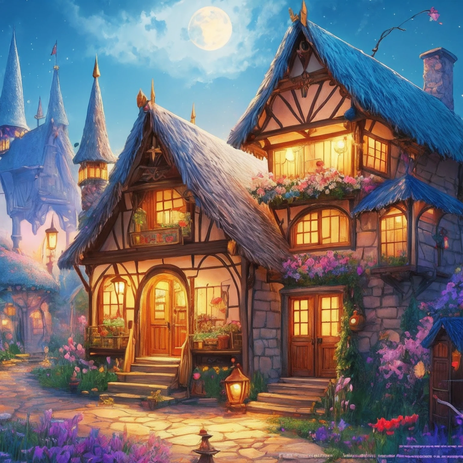 A house of candy in the fairies village, fantasy, magical, mysthical, wallpaper, printable --auto