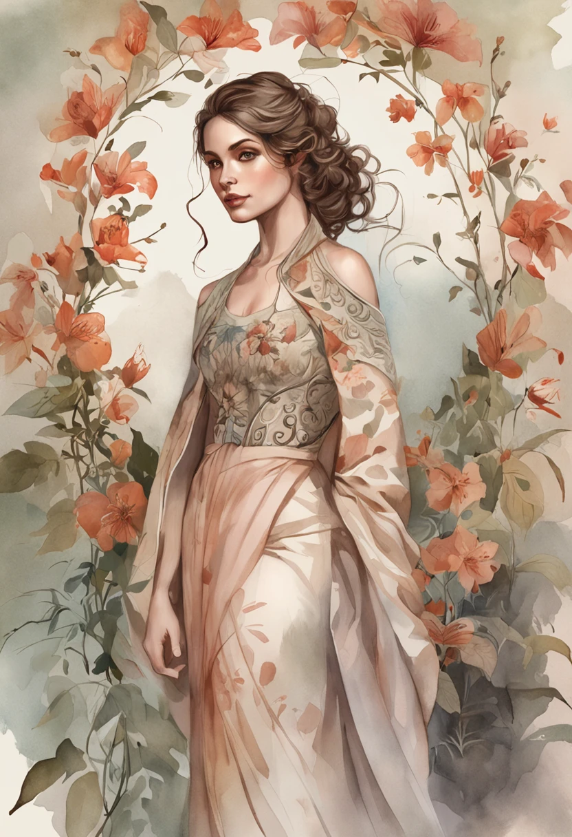 The man in the background is standing, Give a flower, A mulher, Sentado na borda, flor, Long, flowing fabric for dress, rostos clarosMagalie Villeneuve, Magali Villeneuve», inspirado em Magali Villeneuve, Graphic artist Magali Villeneuve, Magali Villeneuve e Monet, Charlie Bowater e Artgeem, Charlie Bower e Tom Bagshaw, Darius Zawadzki e Tom Bagshaw