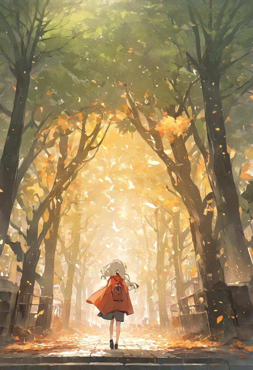 Old residential area,Red brick building,Big banyan tree,Clean the pavement,Fallen leaves,autumnal,in the early morning,Light yellow tone,super-fine,Carefully portrayed,high qulity,8K,