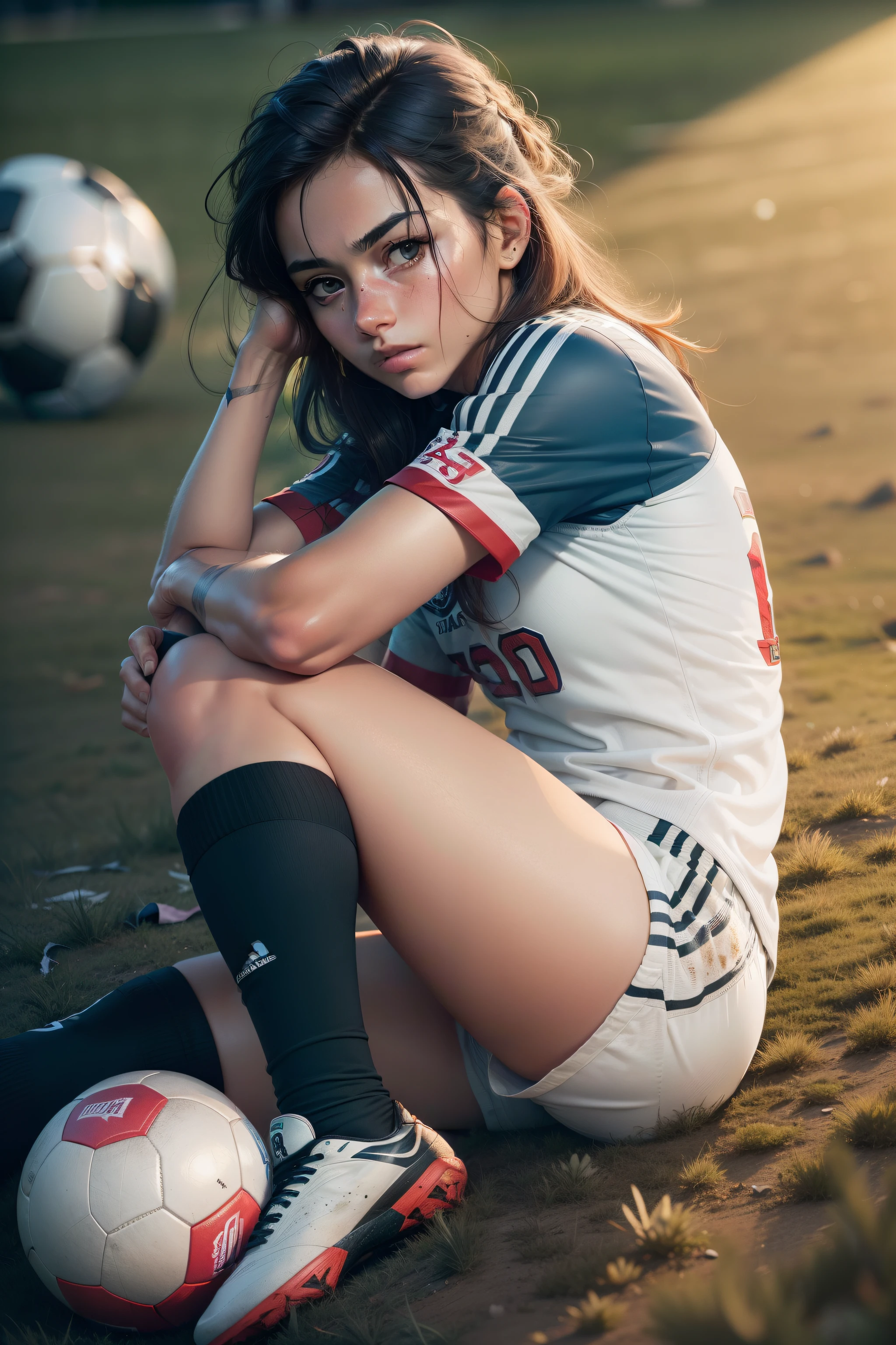 injured soccer player, Hasselblad camera, Fotografia RAW, (real: 1.3), (bonito e atraente: 1.4)