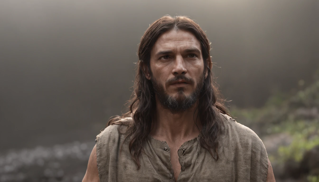 (Professional 3D rendering:1.3) de (Realistic:1.3) Foto de arte mais bonita do mundo，Features soft, bright biblical characters, ((epic man, hebreu, long hair long beard and fierce expression in dynamic pose, fantastic location, majestoso ambiente desordenado)), corpo inteiro 8k unidade render, action shot, poros da pele, very dark lighting, sombreamento pesado, circunstanciado, Rosto detalhado, (vibrante, fotogrdeia realista, Realistic, Dramatic, Escuro, foco nítido, 8k), (Old leather clothes damaged by bad weather:1.4), ((((Use peles)))), (intrincado:1.4), decadente, (altamente detalhado:1.4), pintura digital, rendering by octane, art stations, Conceito-Arte, liso, foco nítido, illustration, germe da arte, (Loish:0.23), Wlop Ilya Kuvshinov, e Greg Rutkowski e Alphonse Mucha Gracias, (global ilumination, studiolight, Light Volumetric), chuva forte, floating particles, patife, fantasia, Onze, corpo inteiroesbian, ((Fundo escuro e antigo da cidade:1.3)),CGSesociedade,art stations