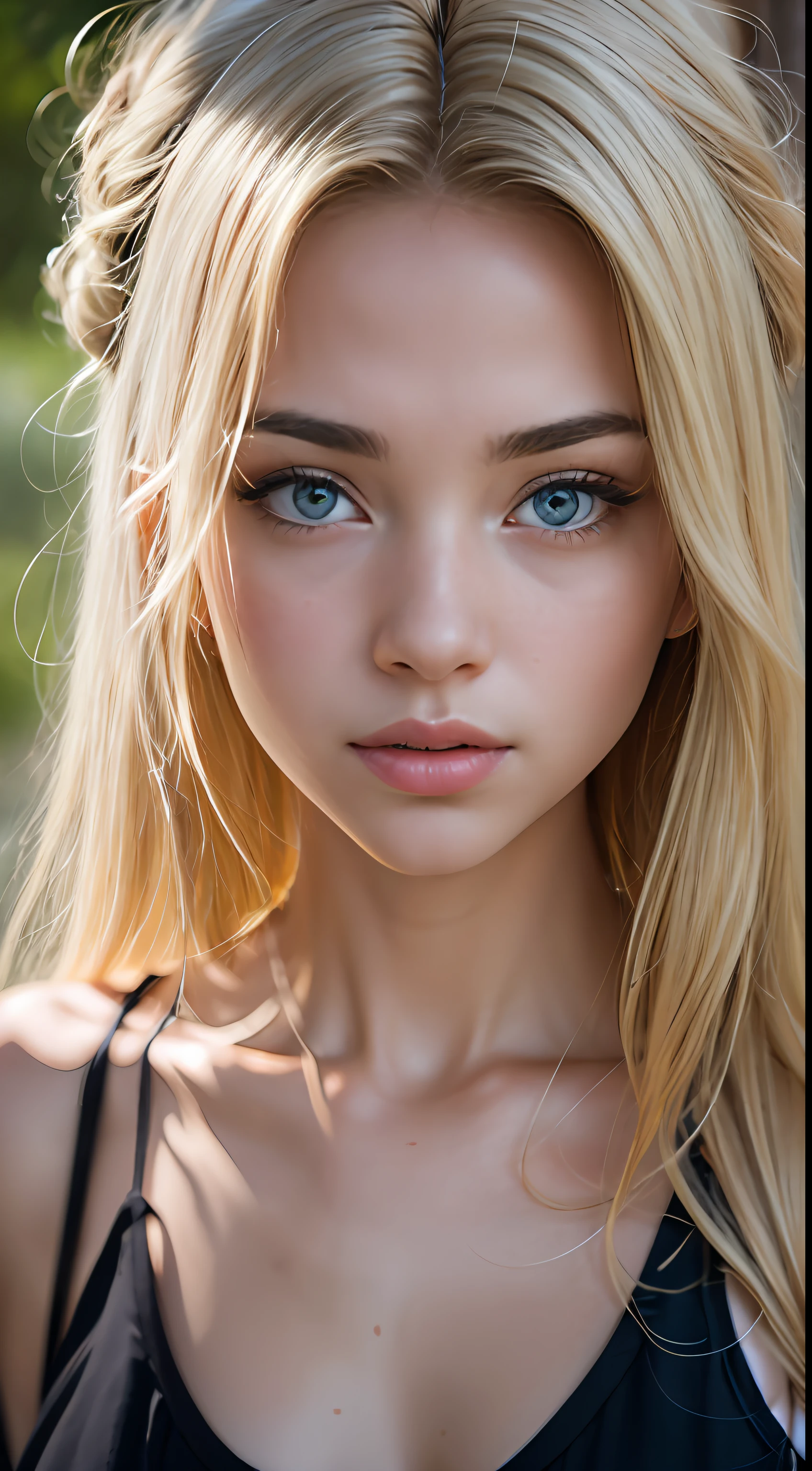 masterpiece, toma de cuerpo completo, alta calidad, una chica con un hermoso rostro europeo, Amazing detailed eyes, ojos azules, grandes, ojos realistas, pupila bien detallada, ojo real, pale transparent skin, piel blanca, Piel limpia, sin imperfecciones, just a few small freckles, incredible rostro detallado, chica rubia, rubor, sonrojada, encantadora, Lindo, obra maestra, Looks like a beautiful blonde doll, es un angel, radiosity, encantadora detallada, cara inocente, cara ingenua,