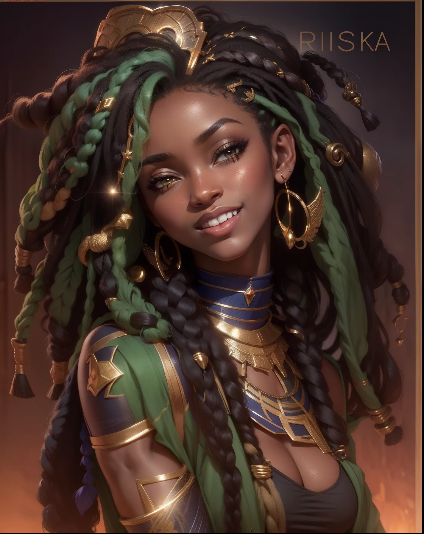 mulher africana, beleza excepcional, pele negra, cabelos escuros, olhos verdes esmeralda, muler de beleza encantadora, mulher guerreira, noite estrelada, lua brilhante