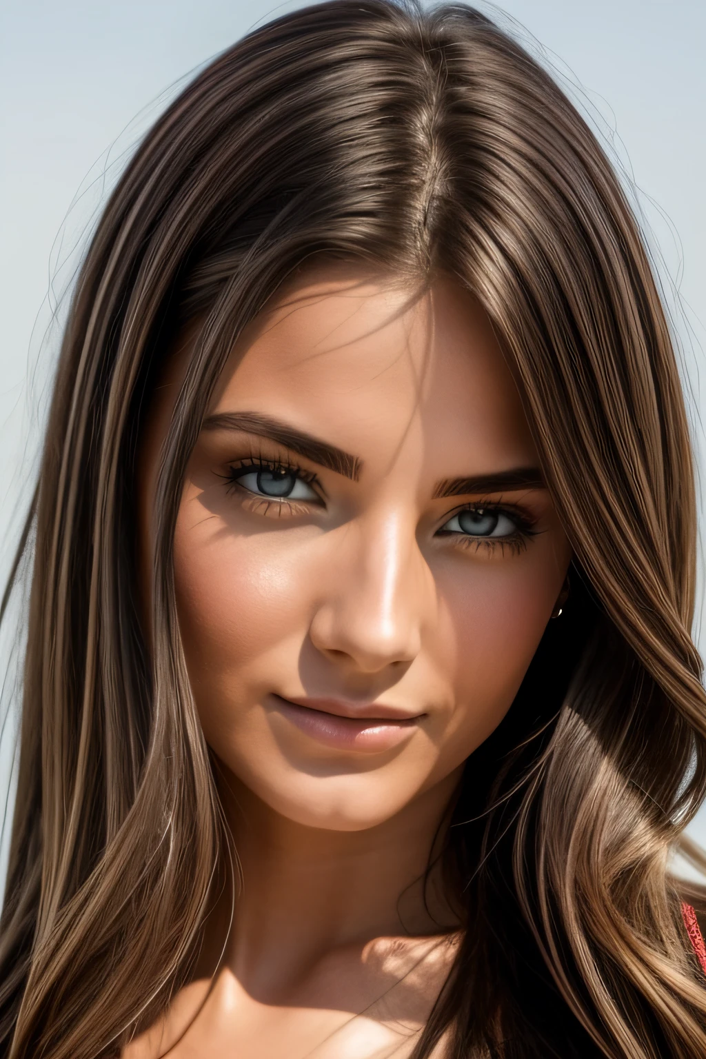 Photography of a stunning girl, , langes Haar auf einer Seite, schwere Oberweite 36DD, schaut in die Kamera, Symmetrische Augen, symmetrisches Gesicht, fotorealistisch, Fotografie, Pfadverfolgung, Spiegelnde Beleuchtung, Volumetrisches Gesichtslicht, Pfad nachgezeichnetes Haar, Sichtbare Schatten, kompliziert, Aufwendig , Disco , sommer , Whole body