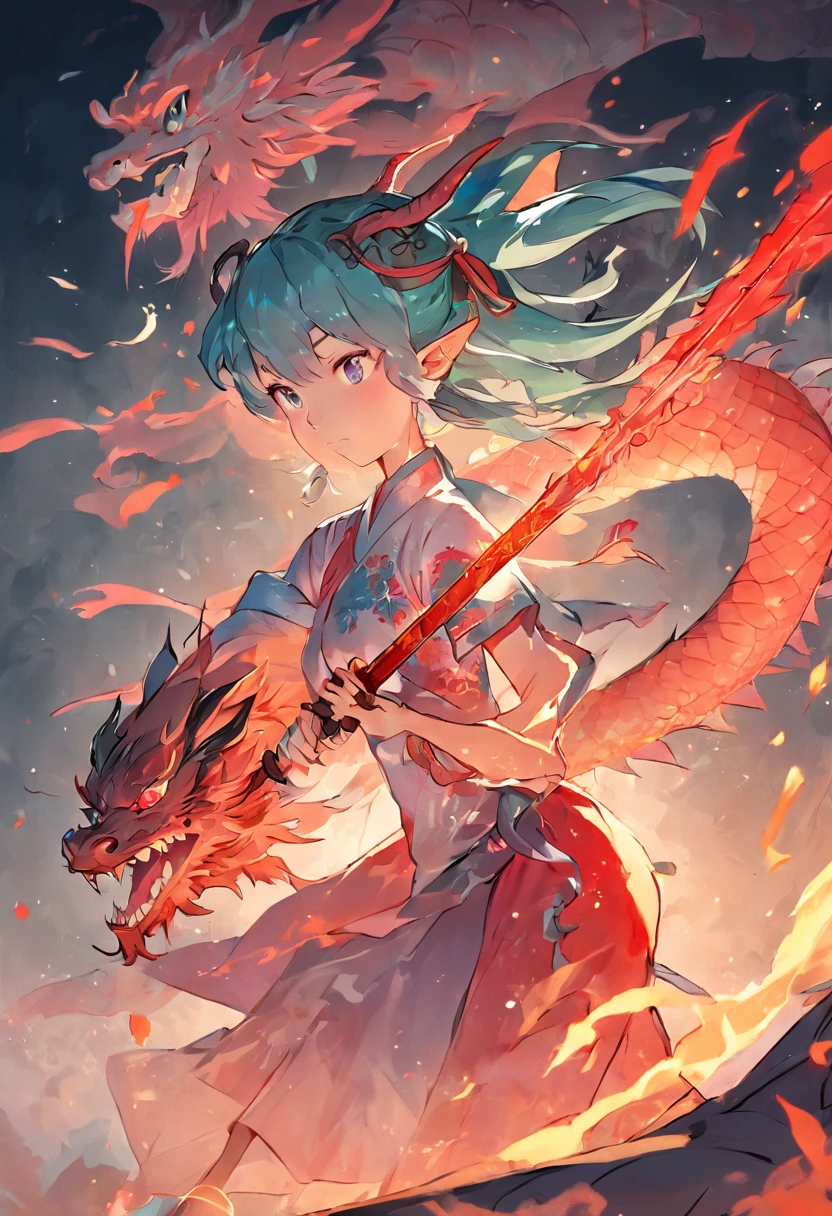 The Chinese dragon fairy holds the sword