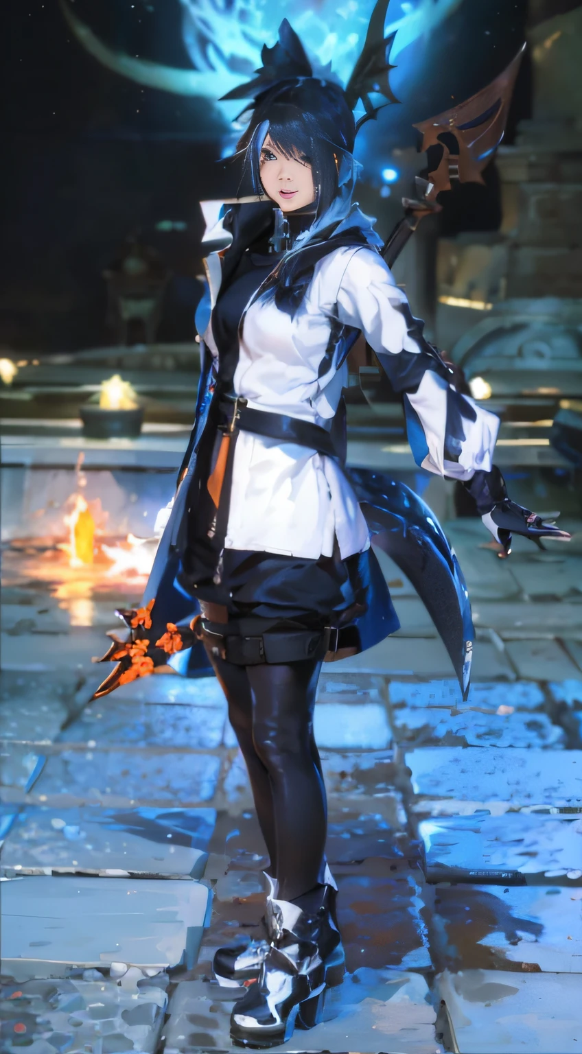 a close up of a person holding a sword and a fire, 2b, 2 b, from ncsoft, final fantasy 14 style, female rouge assassin, thancred waters in style of wlop, style of final + fantasy + 1 5, ffxiv heavensward, glossy white armor, thancred waters, beautiful female assassin, badass pose, from lineage 2