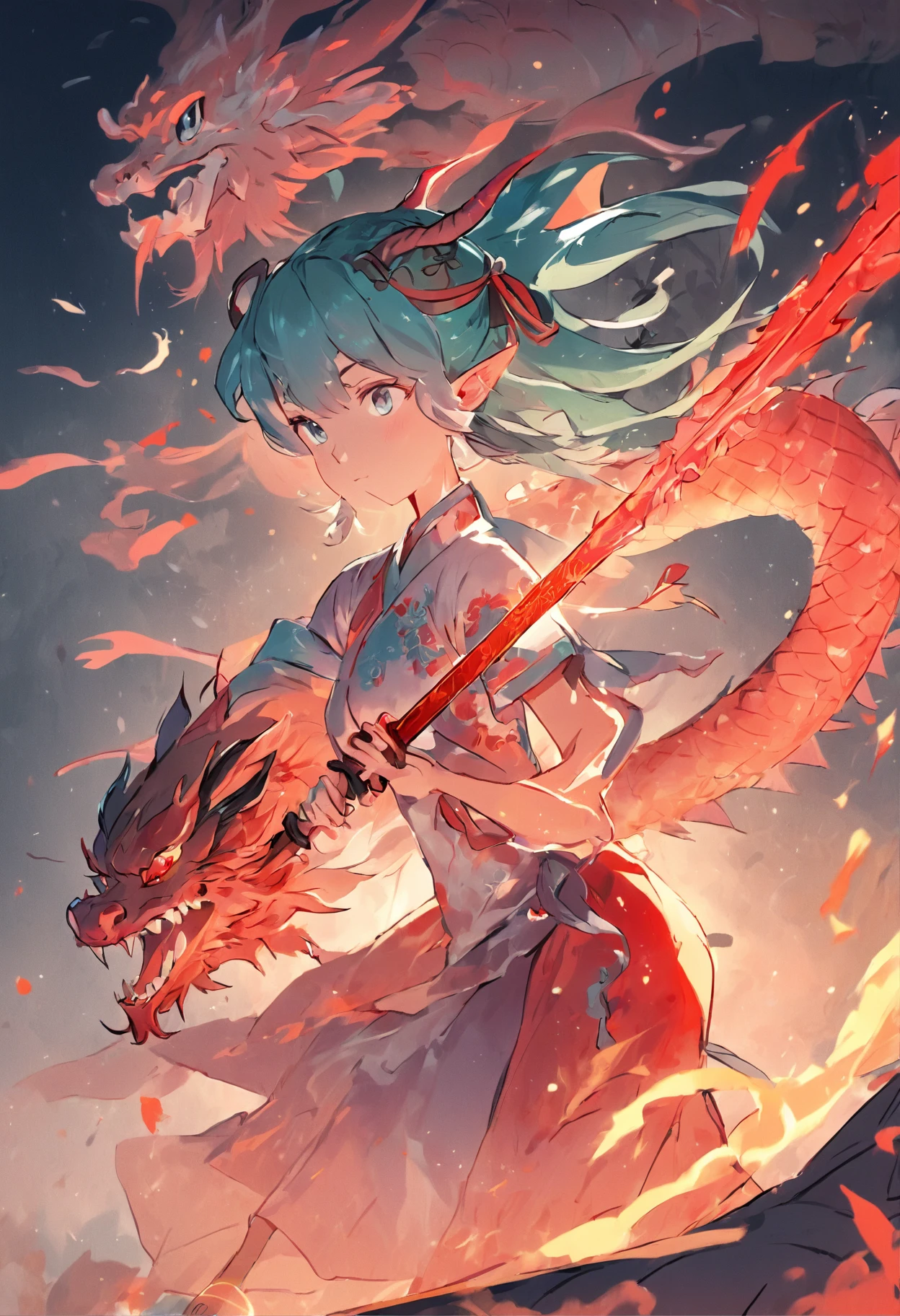 The Chinese dragon fairy holds the sword