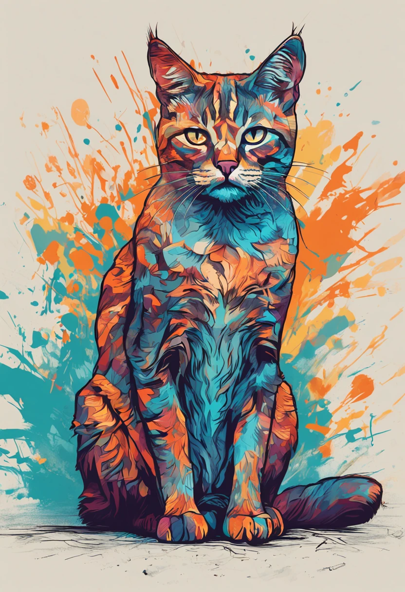 wallpaper 🐈⬛, A freaking cat, digital illustration, By Erin Hanson, Oil paint, vivid colors , Watercolor, trending on artstation, sharp focus, studio photo, intricate details, highly detailed, by greg rutkowski