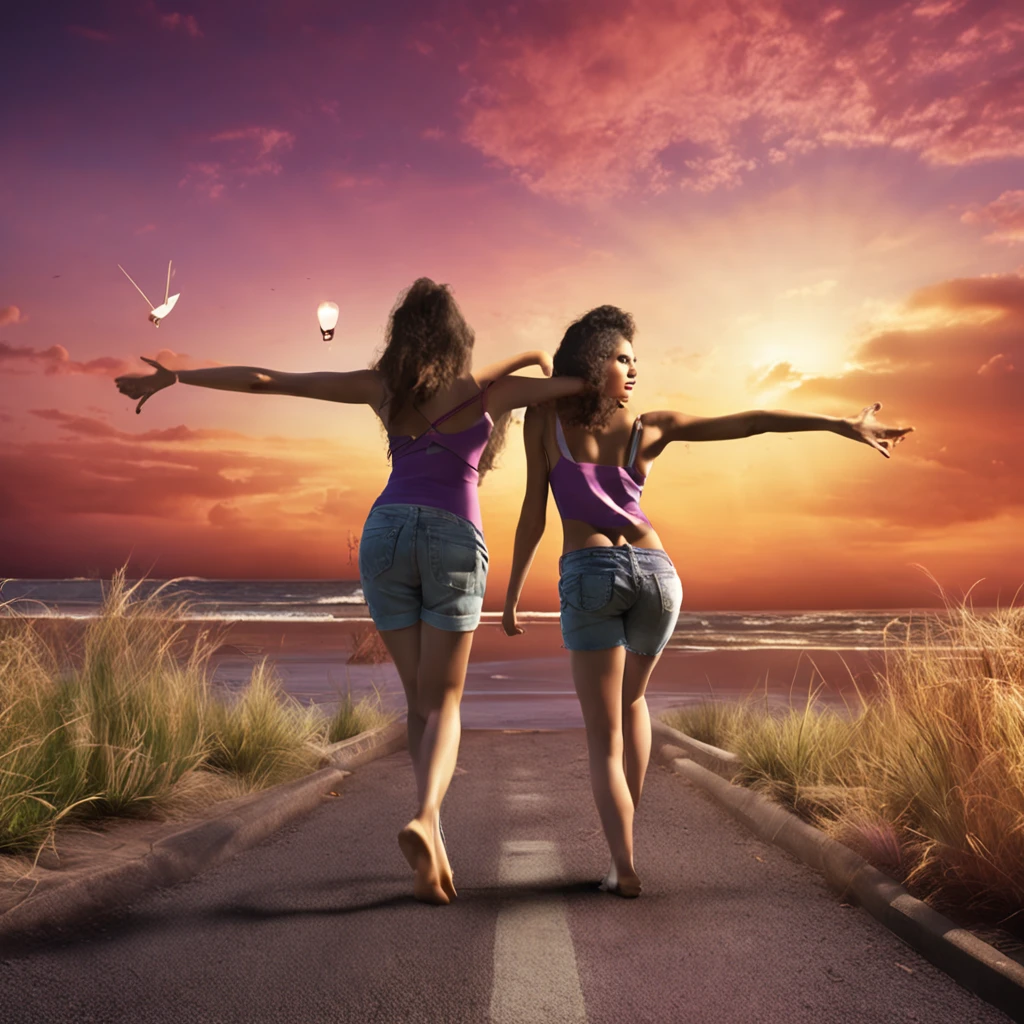 Logo with two girls , photorealistisch , vs ,