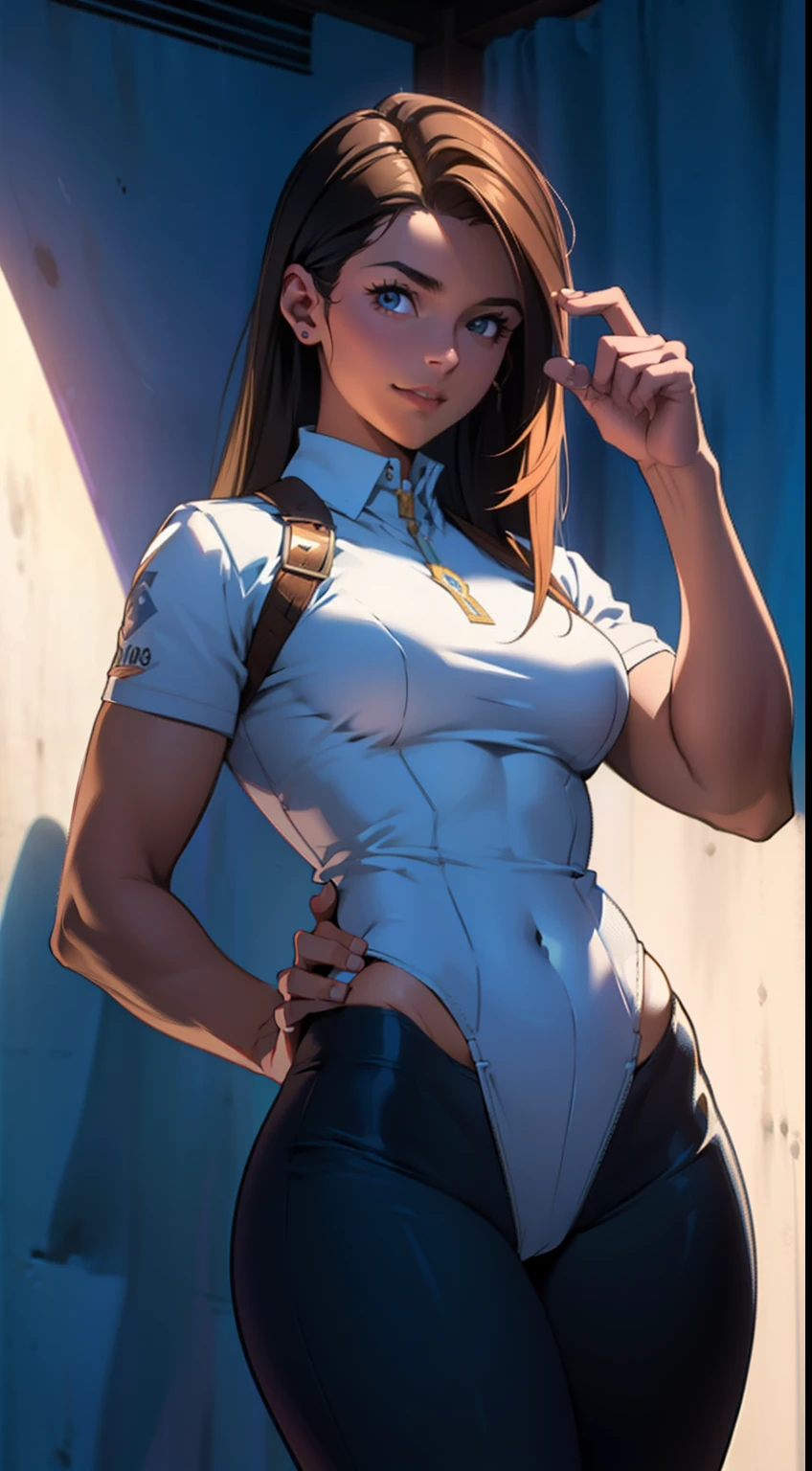 Imagem de uma mulher com uma roupa de cowboy posando para uma foto, corpo perfeito fotorrealista, cintura magra e quadris grossos, vaqueira, forma realista do corpo, Cowgirl ocidental, figura completa hiperrealista, corpo perfeito sombreado realista, quadris largos, quadris mais largos, fotos de corpo inteiro, character is in her natural pose, fotorrealista de corpo inteiro, Pose de personagem, roupas realistas