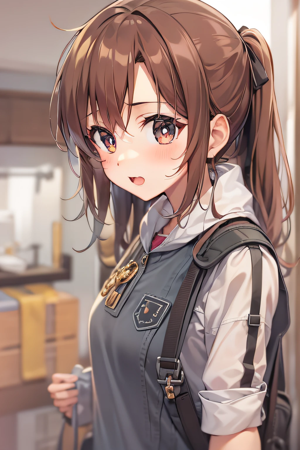 Two-dimensional style，style of anime，one-girl, pupils，Prepare to go out with brown hair, High detail, hyper HD, Anatomically correct, Textured skin, high detal, Super detail, High quality, Best quality, A high resolution, 16k