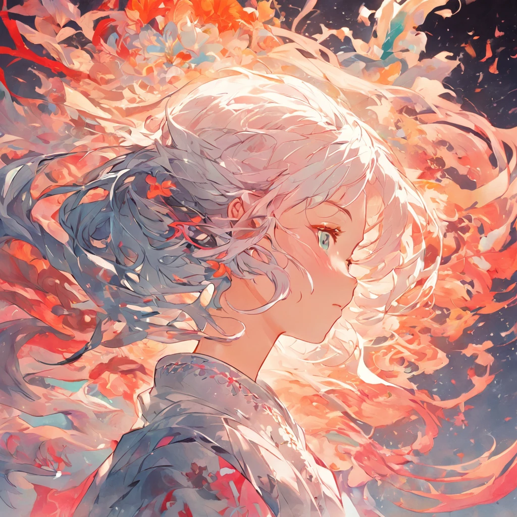 (White background:1.4),(Silhouette of a girl's head, Eyes closed, colorfull long hair, Oriental elements),(Chinese illustration:1.3,paper art:1.3, Quilted paper art:1.2),( reasonable design, Clear lines, High sharpness,Best quality, Very detailed, Masterpiece, movie light effect, 4K )