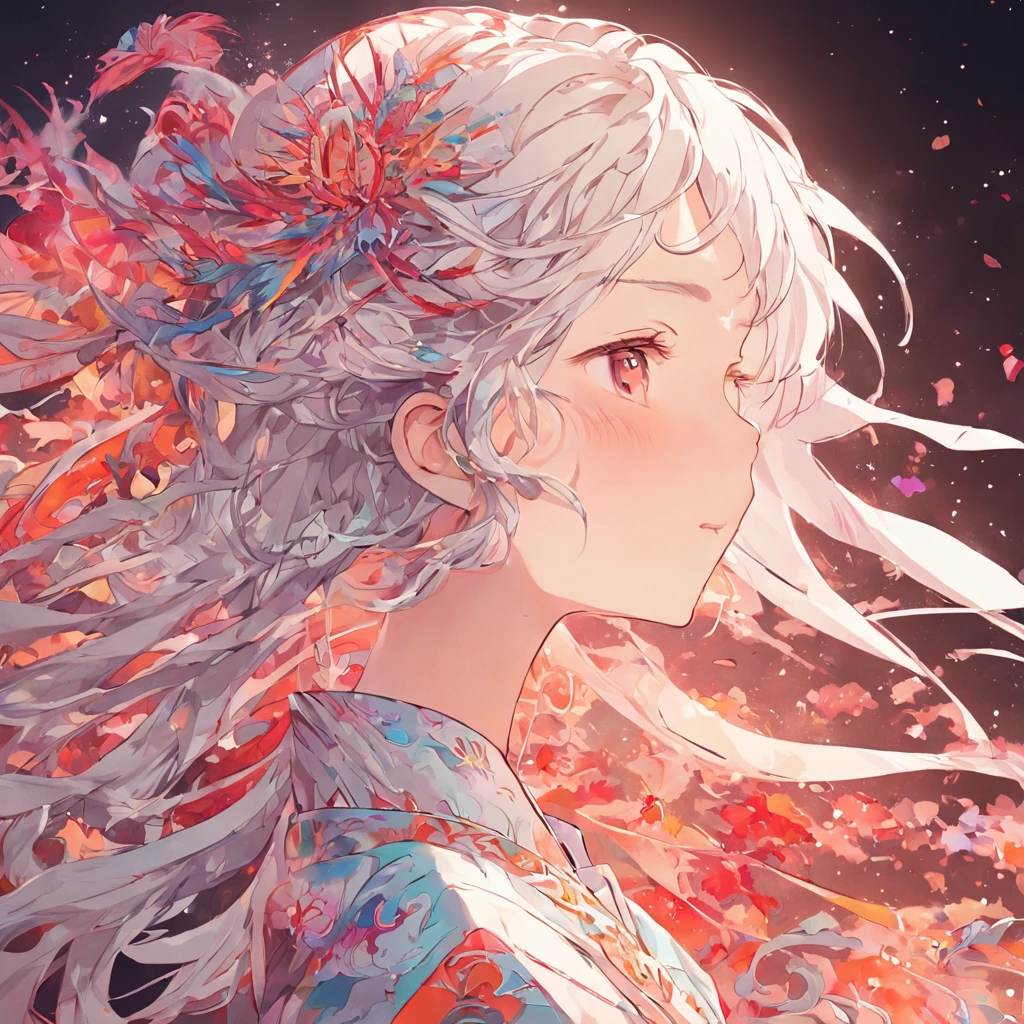 (White background:1.4),(Silhouette of a girl's head, Eyes closed, colorfull long hair, Oriental elements)，(Chinese illustration:1.3，paper art:1.3, Quilted paper art:1.2),( reasonable design, Clear lines, High sharpness,Best quality, Very detailed, Masterpiece, movie light effect, 4K )