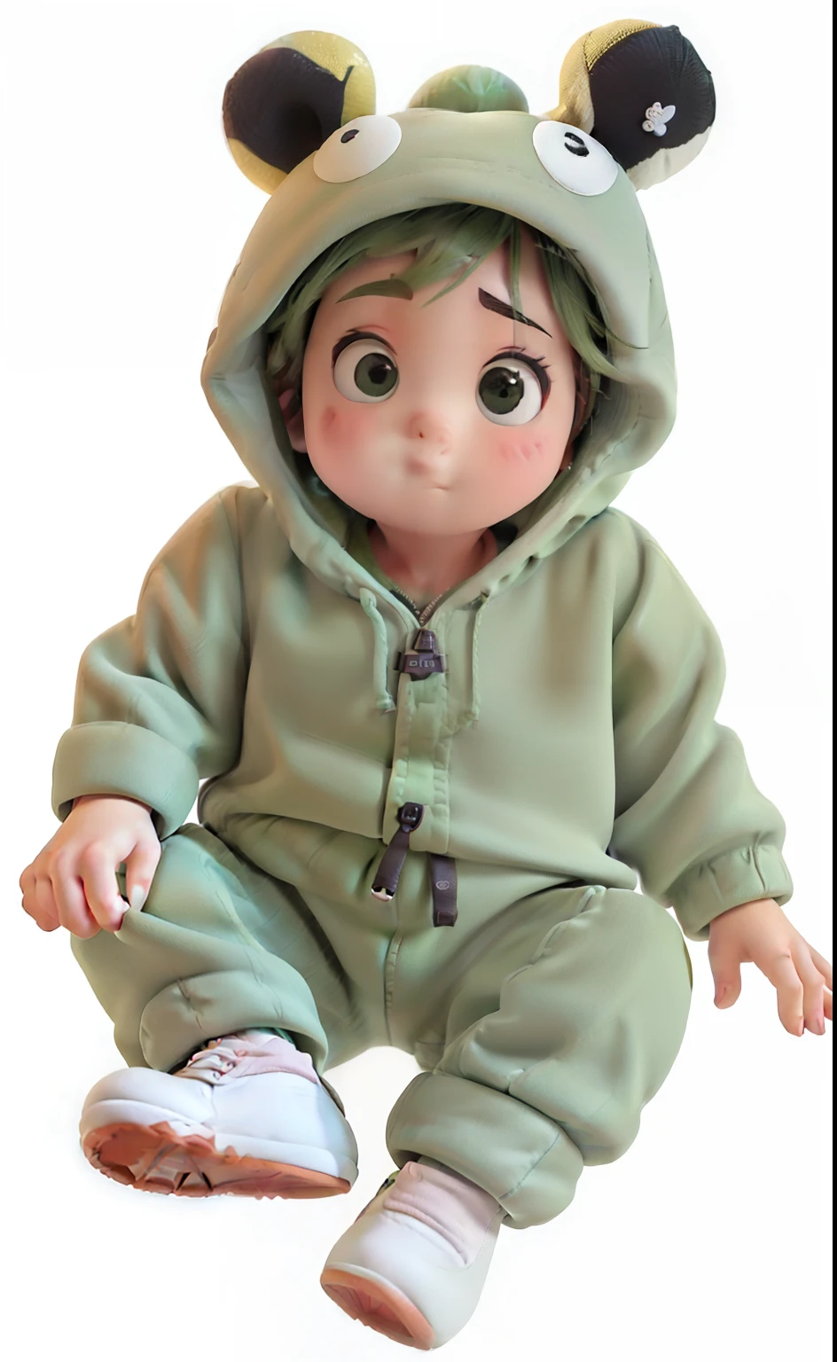 A closeup of a wearing a frog costume, wearing a hoodie and sweatpants, roupas verdes casuais, roupas verdes, vestindo roupas verdes, roupas verdes e marrons, imagem colorida, vestido verde com um capuz preto, ( ( verde escuro, extremamente fofo, ƒ5.6, barnet, Giro, baggy clothing and hat, wearing a tracksuit