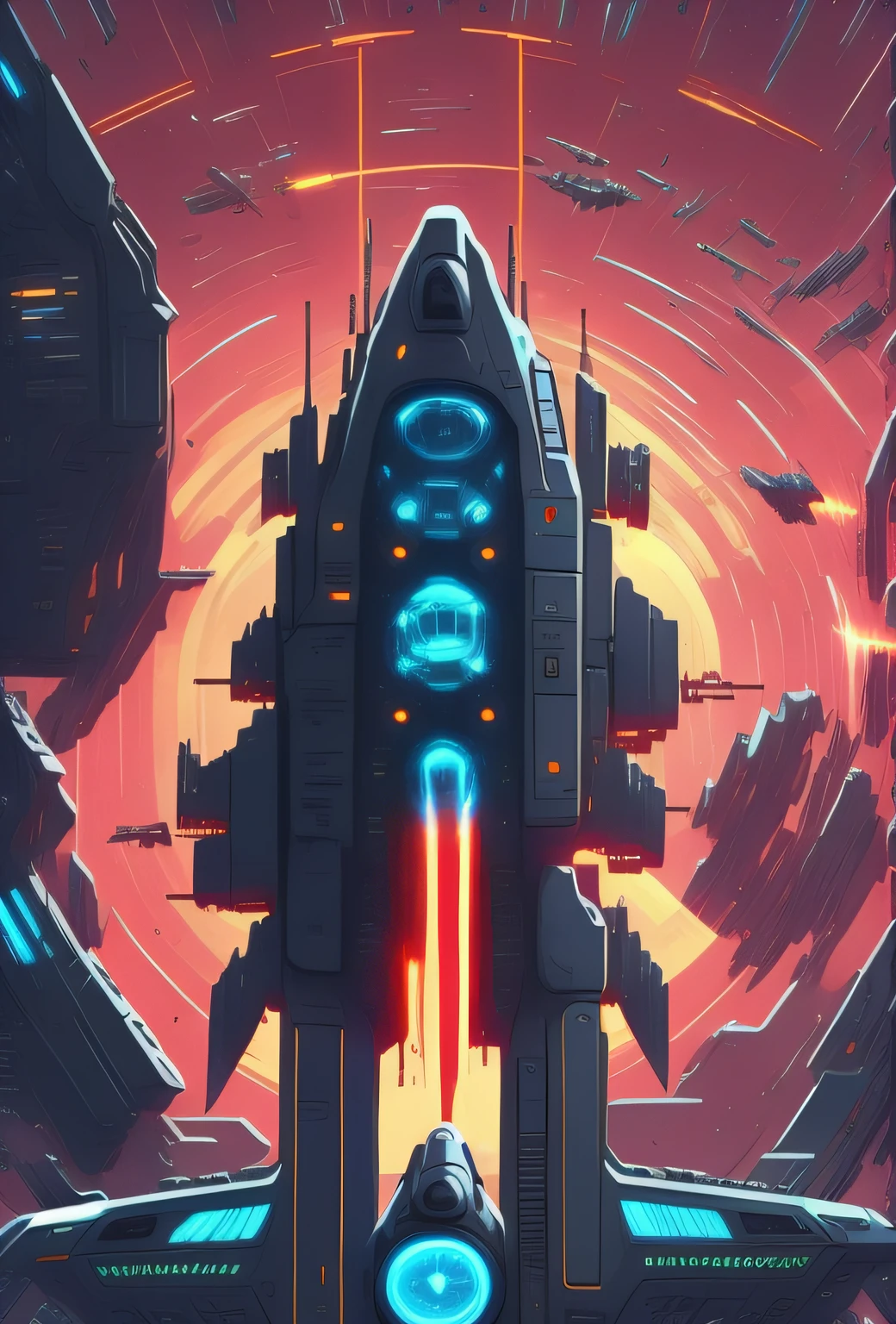 64-bit spaceship with aerodynamic design, equipped with small lasers." Consistency: Integrate the same star badge found on Captain Nova's uniform onto the ship's hull.