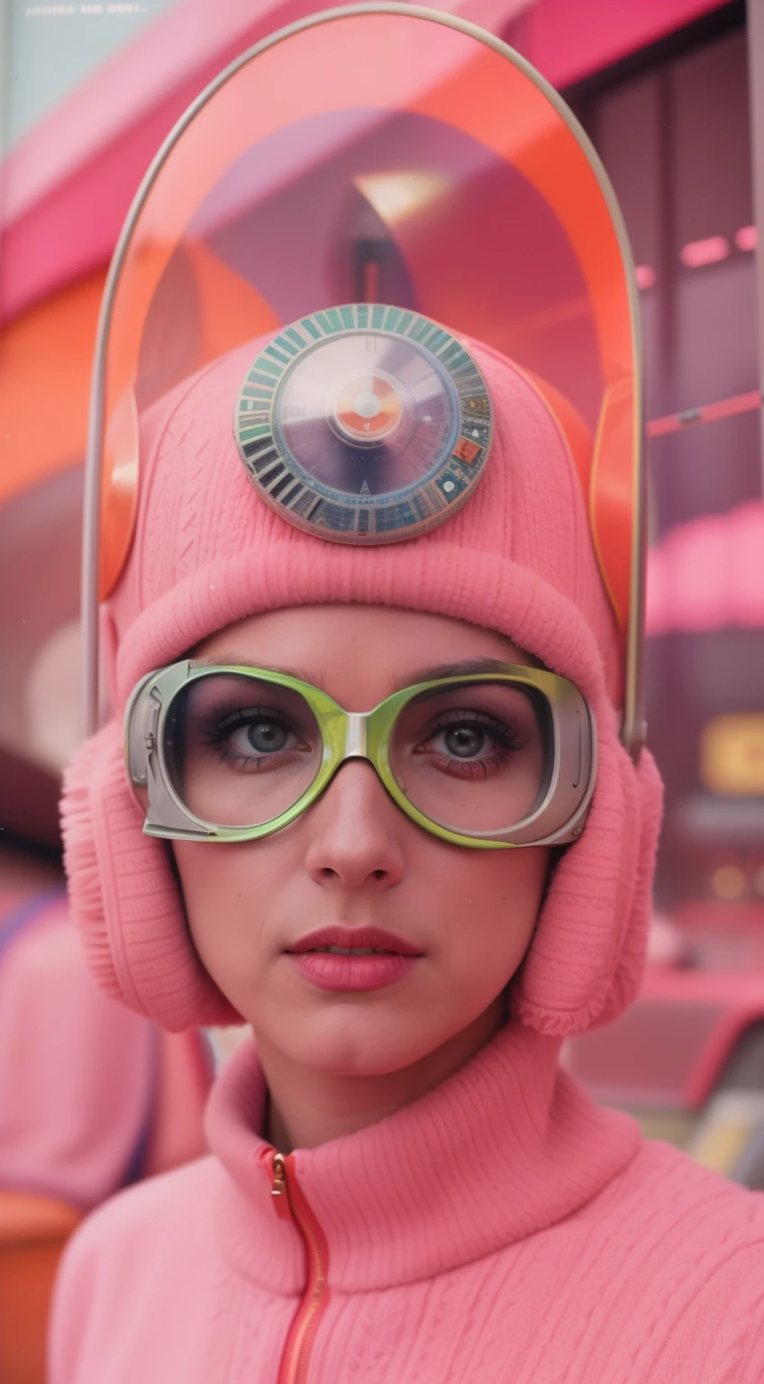 8k portrait of a 1960s science fiction film by Wes Anderson, Vogue anos 1960, pastels colors, There are people wearing futuristic animal masks and wearing extravagant retro fashion outfits and men and women wearing alien makeup and antique ornaments with mechanical pets in a park, Luz Natural, Psicodelia, futurista estranho, fotorrealista, hiper detalhado, foco nítido, Intrinsic, Fuji filmes 55mm,