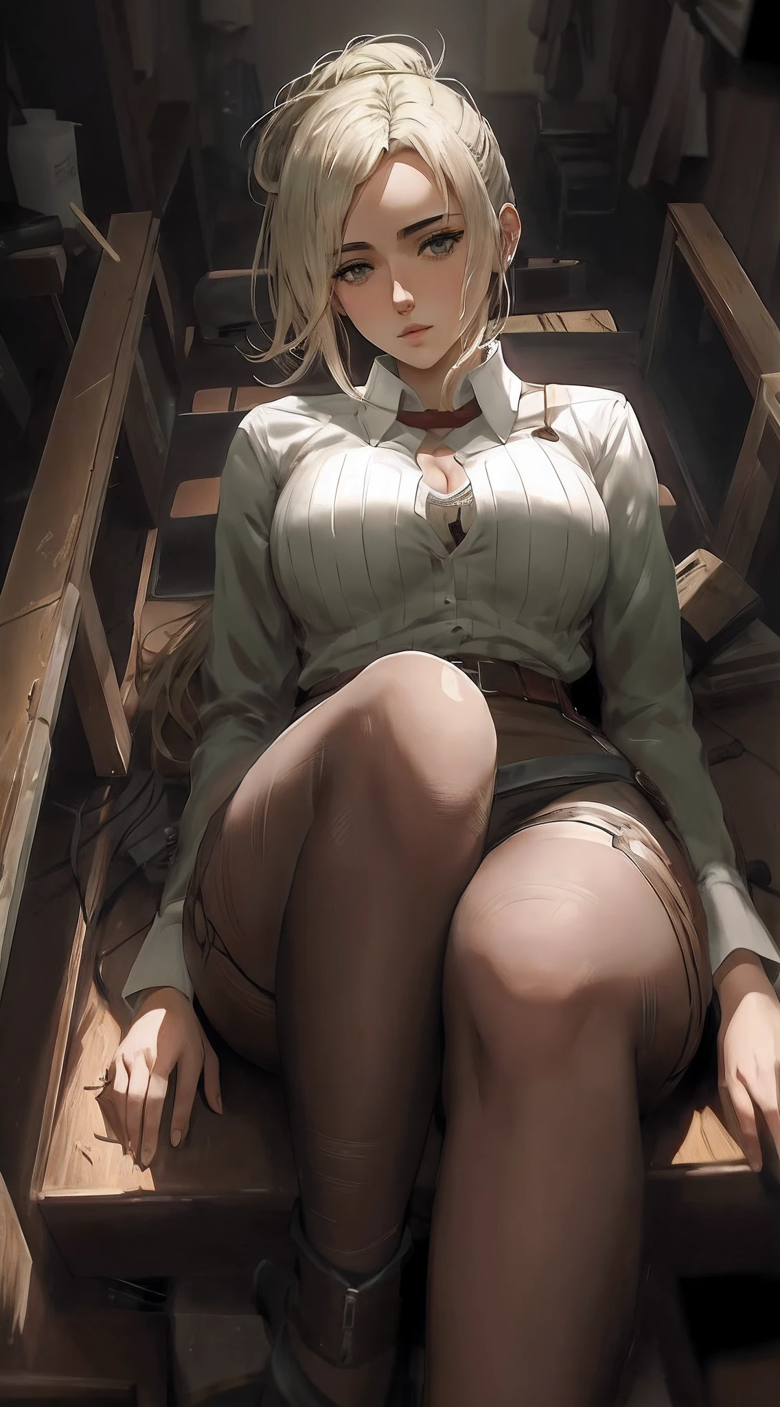 mulher de cabelos loiros sentada em um banco de madeira em um quarto, menina anime sedutora, (nSFW) seguro para o trabalho, uma aluna hiperrealista, Guweiz, Guweiz em ArtStation Pixiv, Arte no estilo de Guweiz, aluna hiperrealista, Estudante realista, Guweiz em Pixiv ArtStation, mulher bonita sedutora do anime