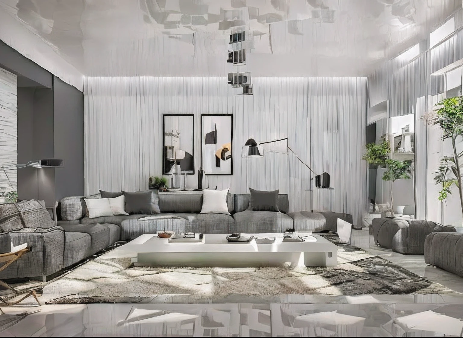 a bright living room with a large sectional sofa and a coffee table, sala de estar moderna, estilo de design de interiores popular, moderno e minimalista, colocado em uma grande sala de estar, Design moderno e minimalista, interior da sala de estar, design de interiores moderno, minimalismo elegante, minimalista moderno, minimalista moderno, cozy contemporary living room, sala de estar interior, design de interiores da sala de estar, high-quality render