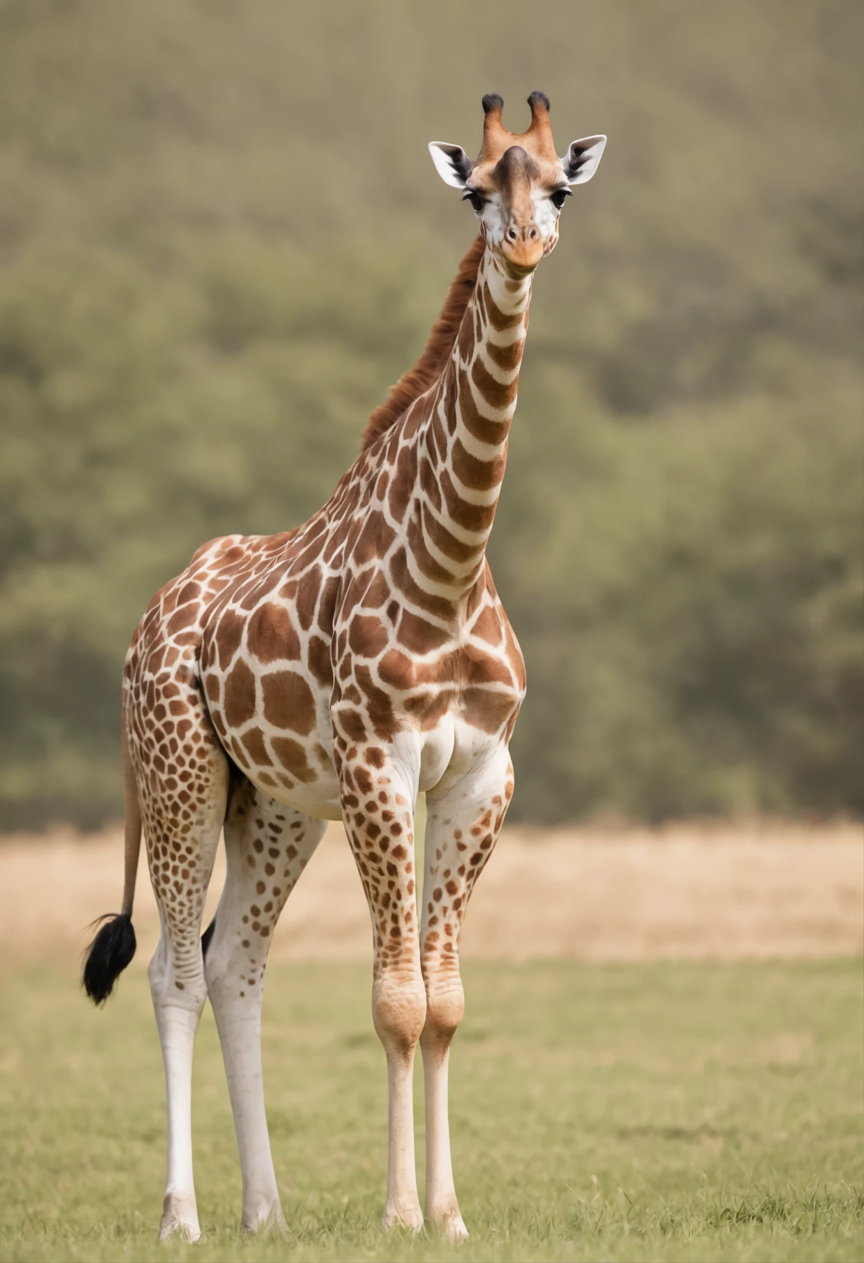 A tall and slender giraffe, grazing in a field of grass, photographed with a Fujifilm X-T4, 100-400mm f/4.5-5.6 R LM OIS WR lens, at an aperture of f/5.6, a shutter speed of 1/1000 s, and an ISO of 200.