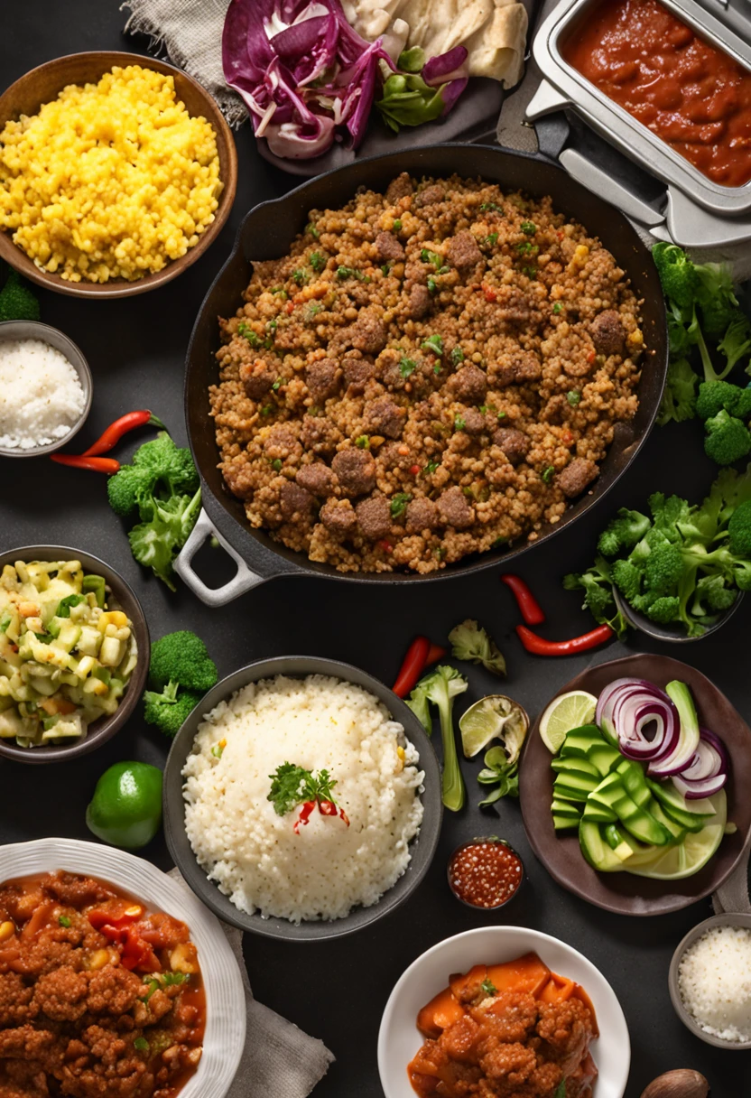 There are two food trays with meat and vegetables in them, Arroz, Cenoura cortada em rodelas e fatias, Vagen vegetal, ground beef, arroz branco, Angu cornmeal, inspirado em comida brasileira, broccoli, ground beef, Marmita Fitness, Rice with Ground Beef, Carne vermelha moida e frita, foto realista