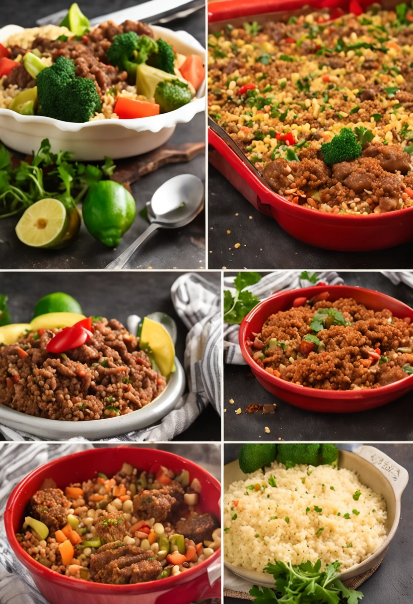 There are two food trays with meat and vegetables in them, Arroz, Cenoura cortada em rodelas e fatias, Vagen vegetal, ground beef, arroz branco, Angu cornmeal, inspirado em comida brasileira, broccoli, ground beef, Marmita Fitness, Rice with Ground Beef, Carne vermelha moida e frita, foto realista