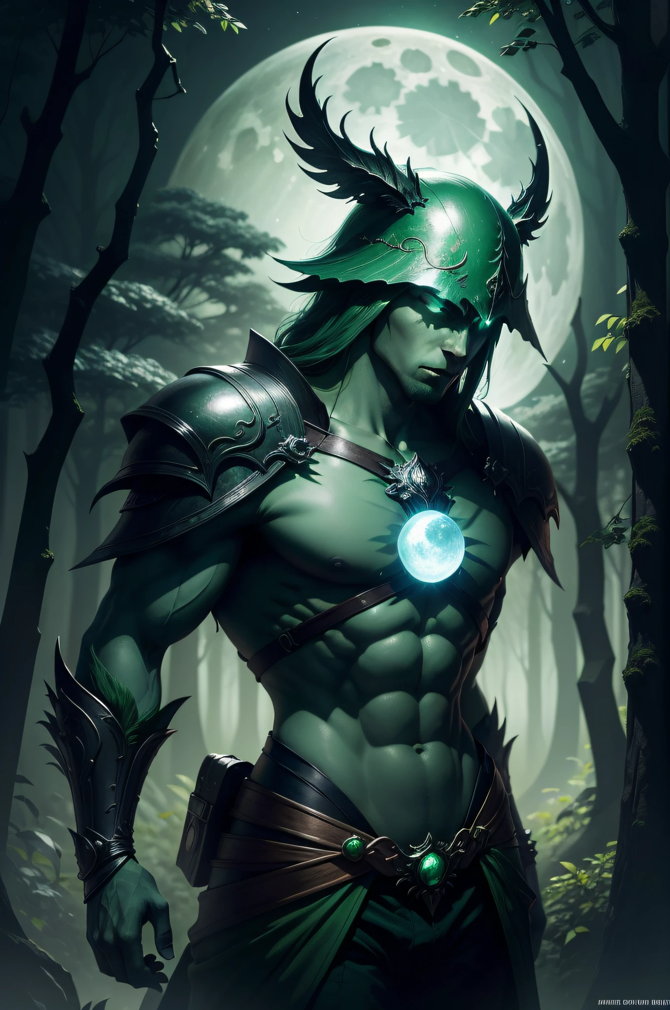 a green moon is shining in the sky over a forest, forest and moon, glowing green, background artwork, green glows, great fantasy mood, green glow, dark fantasy forest, 4k concept art, fantasy art, green lights, haunted green