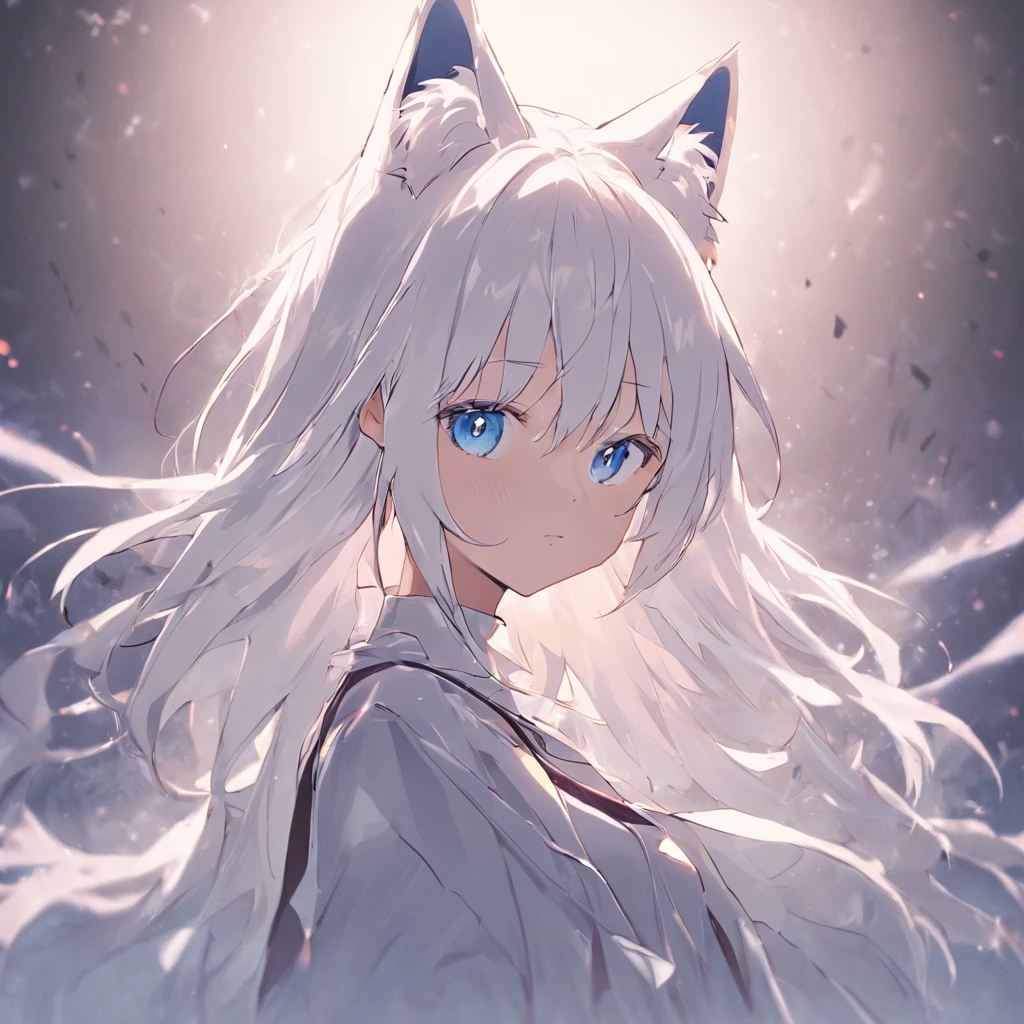 white color hair,eBlue eyes,Junior Cat Ears 8K design,Clear European and American style