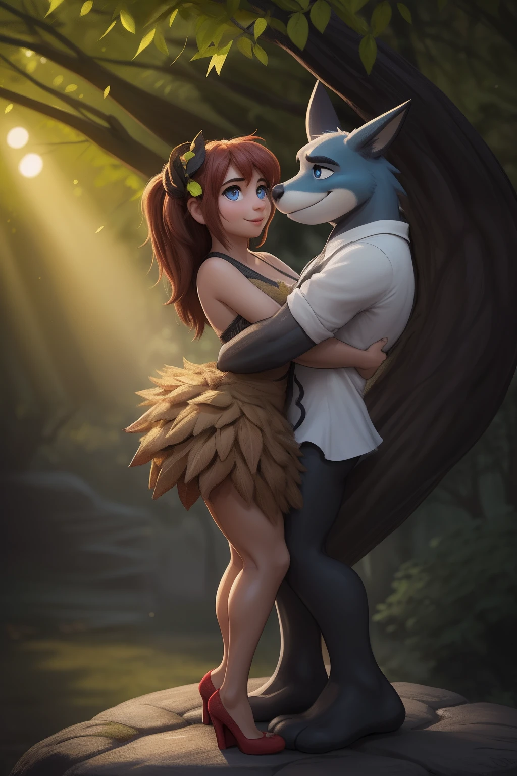 Arbomorph A hug of woman and man turns into a leafy tree, with roots as legs, branches like arms, algumas folhas voam em um fundo branco,l  de corpo inteiro, detalhes muito altos, 8k, profundidade de campo, Fotografia Behance , cinematic color grading, cinematic  composition, Alto contraste, 5D, Estilo Pixar, Ultra sharp, luzes globais, Retoque, ..3d, -uplight
