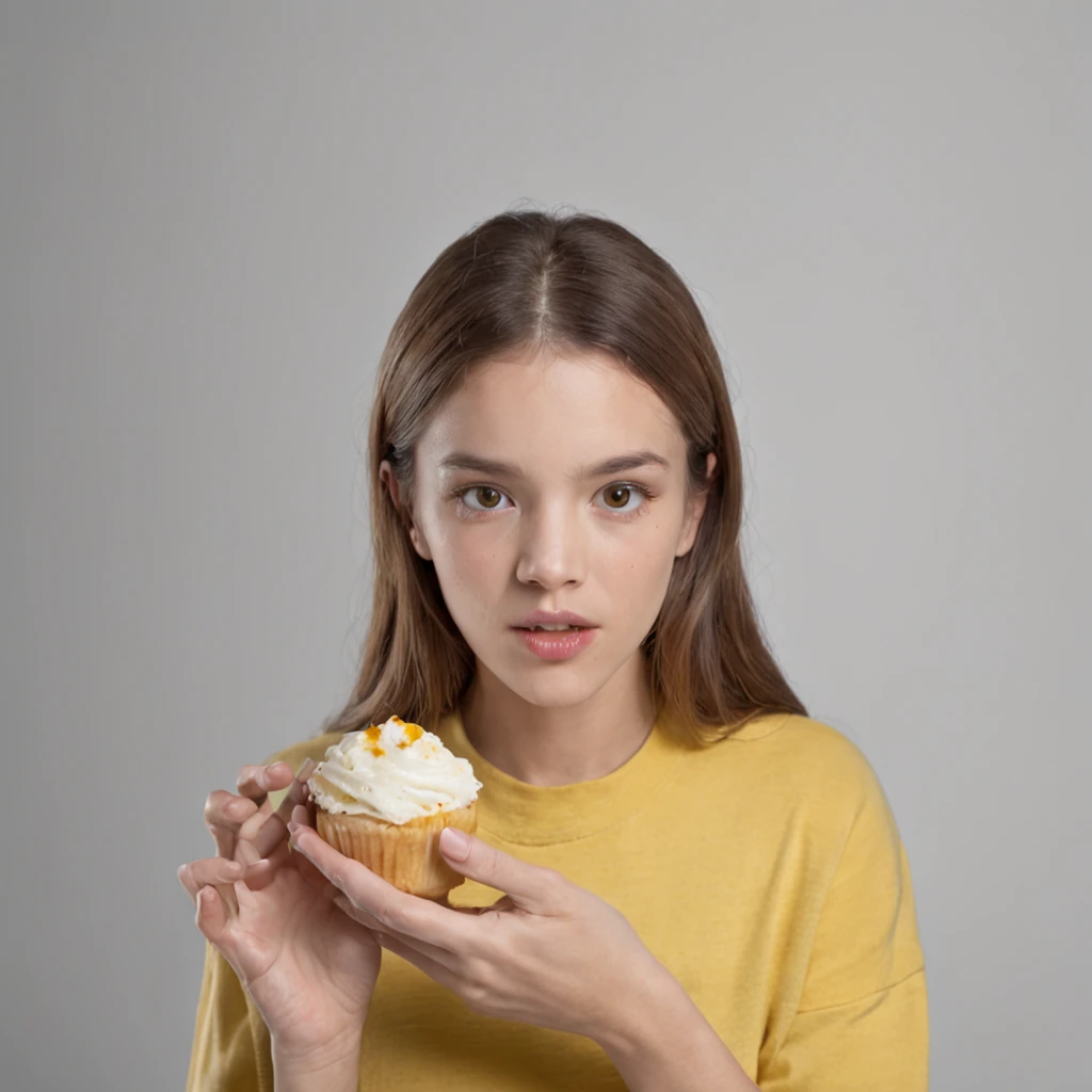 Por gentileza, produza uma imagem retratando uma cena ambientada em um quarto abundantemente iluminado. Nessa cena, A young woman of 20 years holds with extreme delicacy a diminutive chick of yellow coloration in her hand. His countenance denotes a combination of astonishment and shock, evidenced by his half-open mouth and hands covering his face in a gesture of astonishment. His eyes are wide open, conveying an authentic sense of surprise. The image needs to achieve standards of visual excellence, reaching 8K resolution to ensure thorough capture of every detail and present itself as a true masterpiece of artistic quality rated at 1.2. The desired representation must be characterized by its reality and photographic verisimilitude, punctuating the smallness of the chick and the vividness of its yellow coloration, avaliada em 1.37. The focus is on getting an ultra-thorough image, in order to highlight each attribute in a distinctive way.