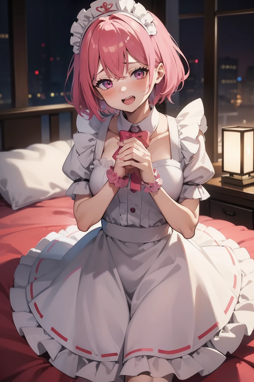 35mm, f/2.8, anime couple , GIRL WITH PINK HAIR IN A MAID COSTUME , BOY WITH DARK HAIR LAUGHING, Positive , High-quality hands , cuteface, High Quality NSFM, Having sex , orgasm , Stand, cream, the sweat, sperm , The Blur Malenic Effect , the sweat , Sex, porn