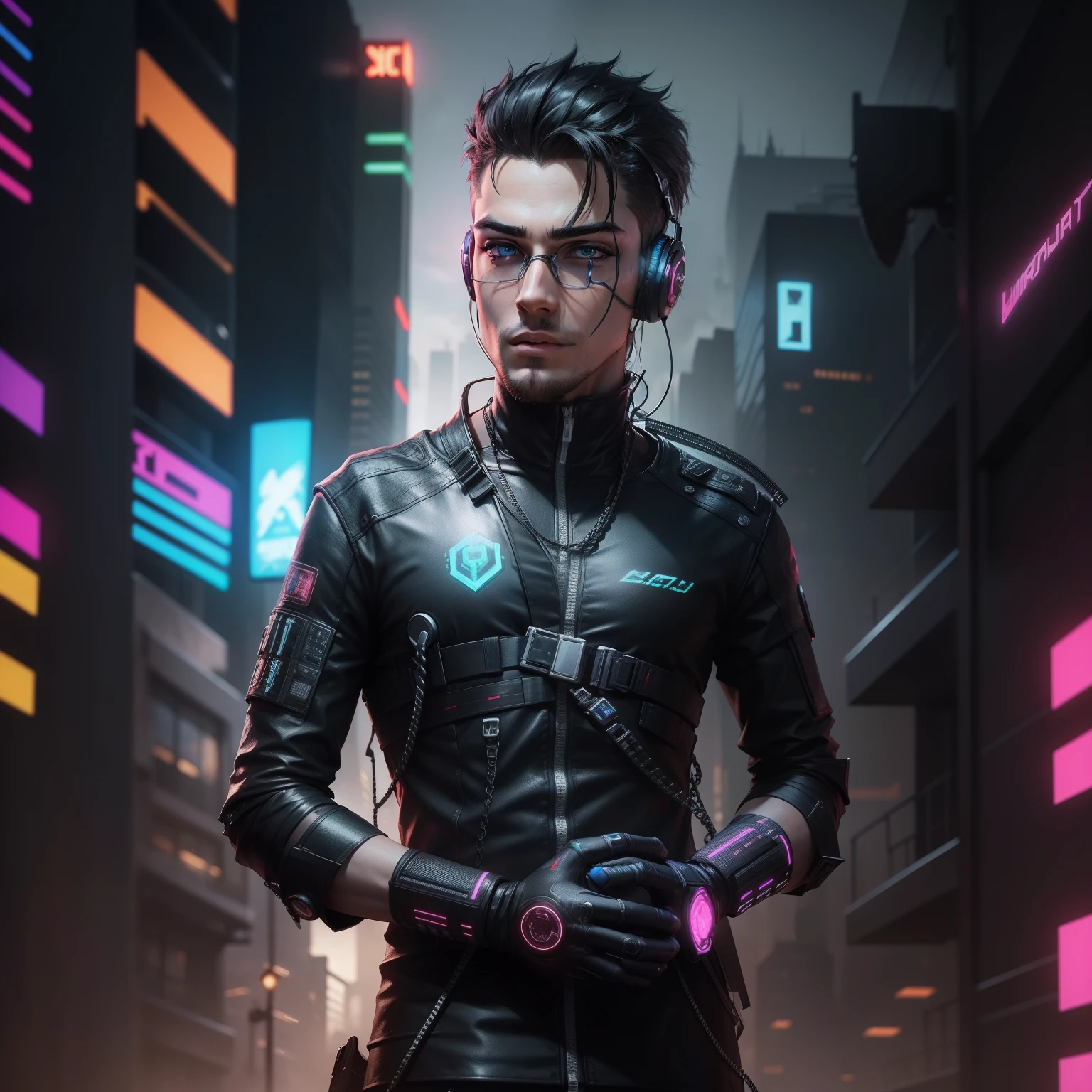 Change background cyberpunk handsome gamer boy, realistic face, 8k ultra realistic.