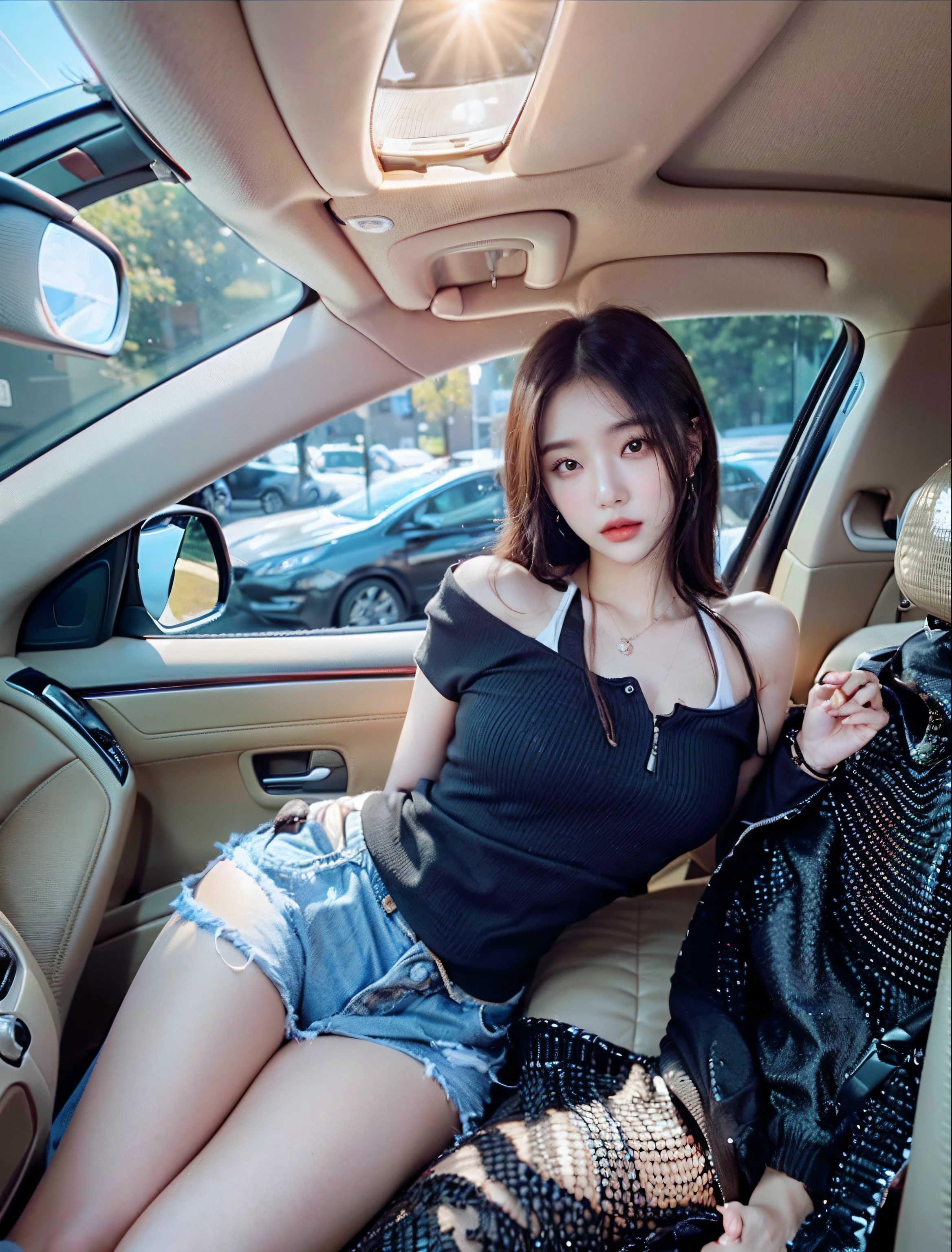 araffe woman sitting in the back seat of a car, Korean girl, Gorgeous young Korean woman, 8K)), beautiful Korean women, 19-year-old girl, young and cute girl, hot with shining sun, Sexy girl, Beautiful young Korean woman, trending at cgstation, Good young girl, Instagram model, 2 4 year old female model