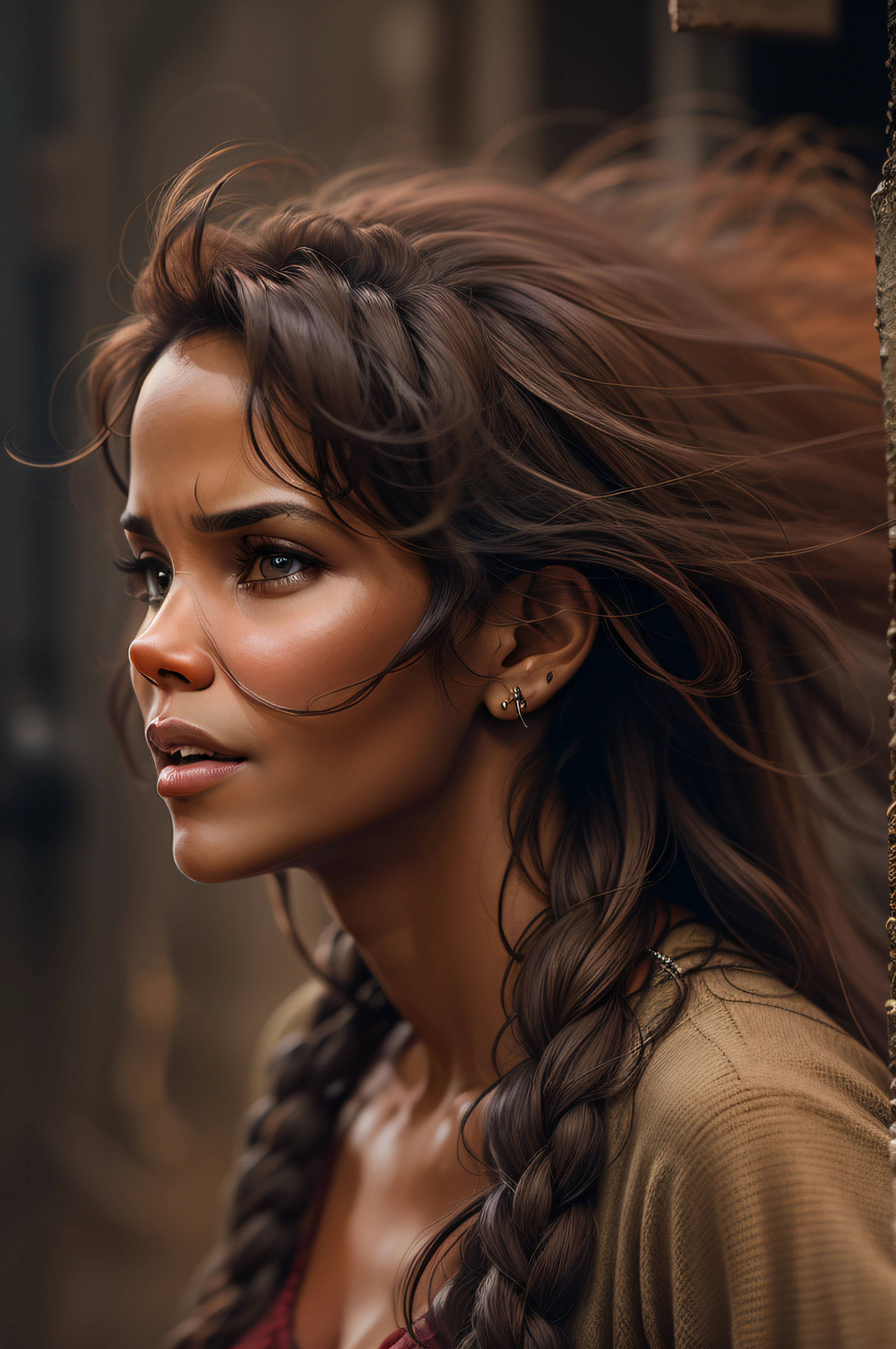Halle Berry, a woman with very long hair in the Third World war