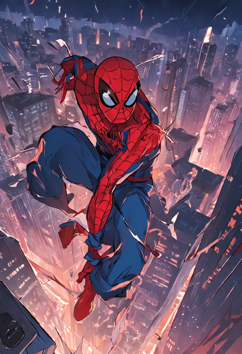 Follow up on the images from the previous prompt In a vibrant Spider-Man comic, We can visualize an exciting scene of the hero in action. He's hanging by his webs among the skyscrapers of a bustling city. His red and blue suit stands out against the night sky, while his athletic and determined posture demonstrates his confidence and abilities. Spider-Man is in the middle of stopping a group of thugs trying to escape in a speeding car. Com sua agilidade sobre-humana, he swings from one building to the next, casting webs to dodge shots and achieve incredible speed. Seus sentidos aranha afiados ajudam a antecipar os movimentos dos criminosos. Spider-Man displays a perfect balance of strength, Agility and strategic intelligence, while deftly launching himself to intercept the vehicle. The scene overflows with action, Tension and emotion, captivating readers and leaving them eager to find out how the hero will solve this challenging situation. Make the scene in comics style 60s.