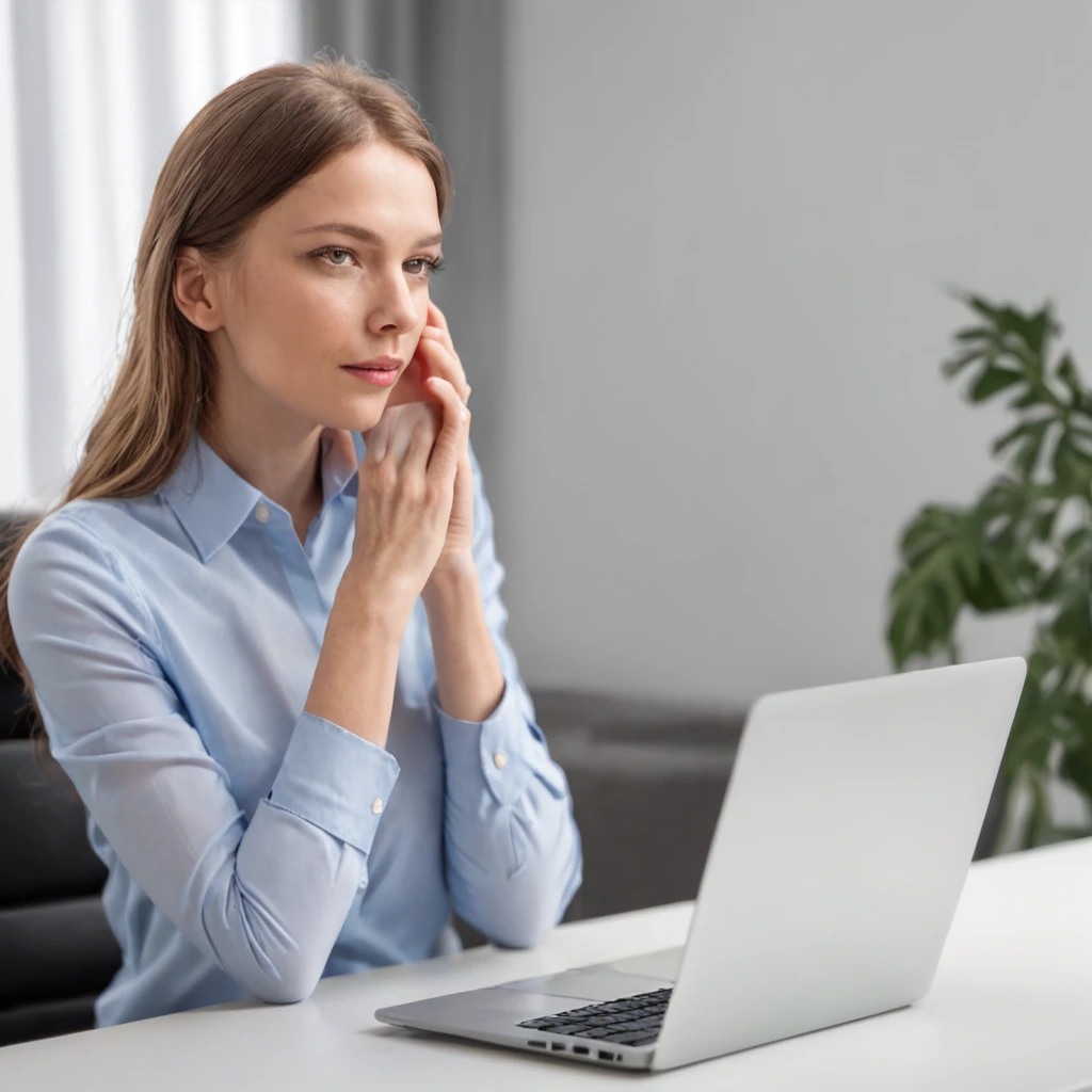Eine Frau, die bei der Arbeit an ihrem Schreibtisch sitzt und eine Flut von E-Mails aus dem Bildschirm fliegt, blows her hair back, Vektor, clipart, T-Shirt-Grafik