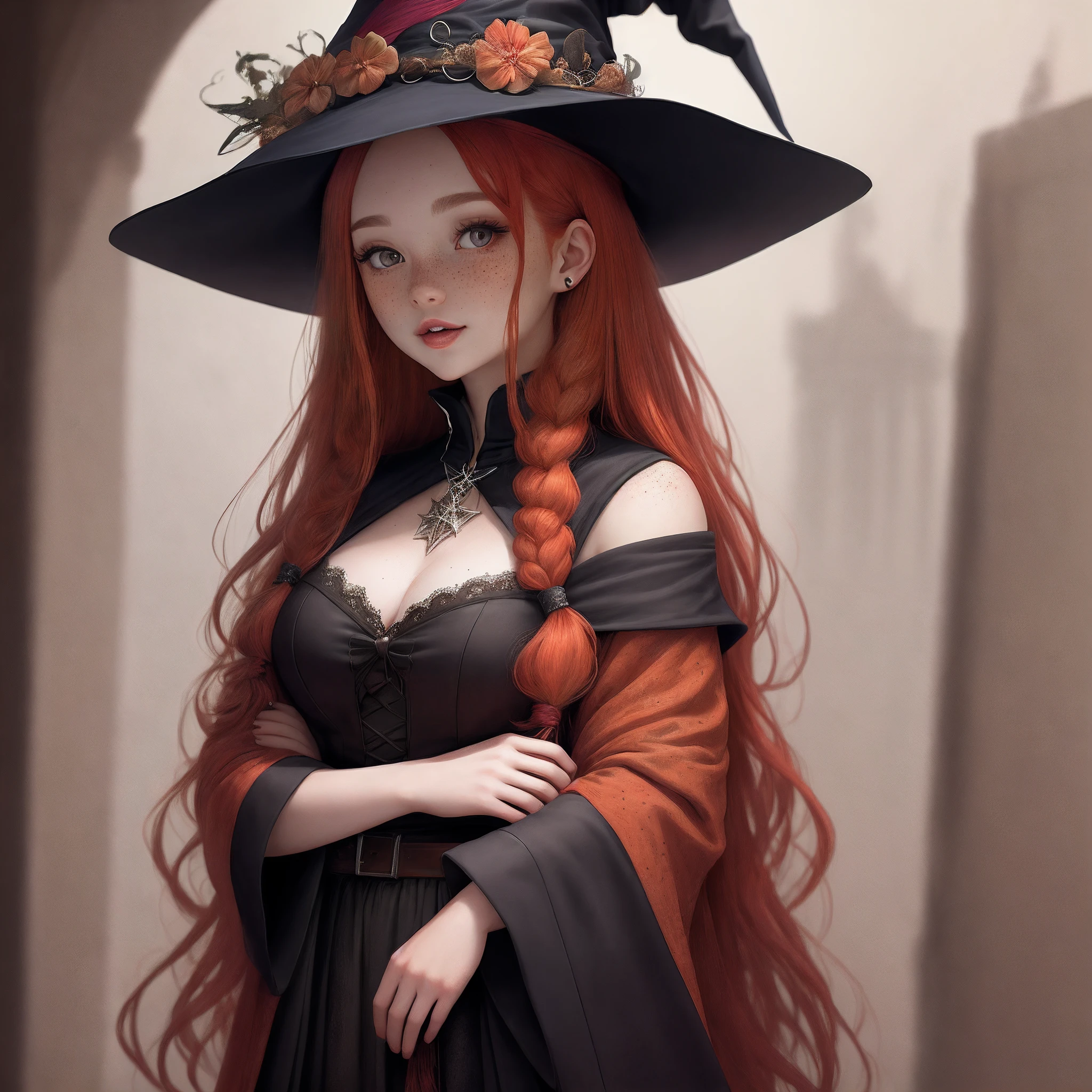 Red-haired witch with freckles