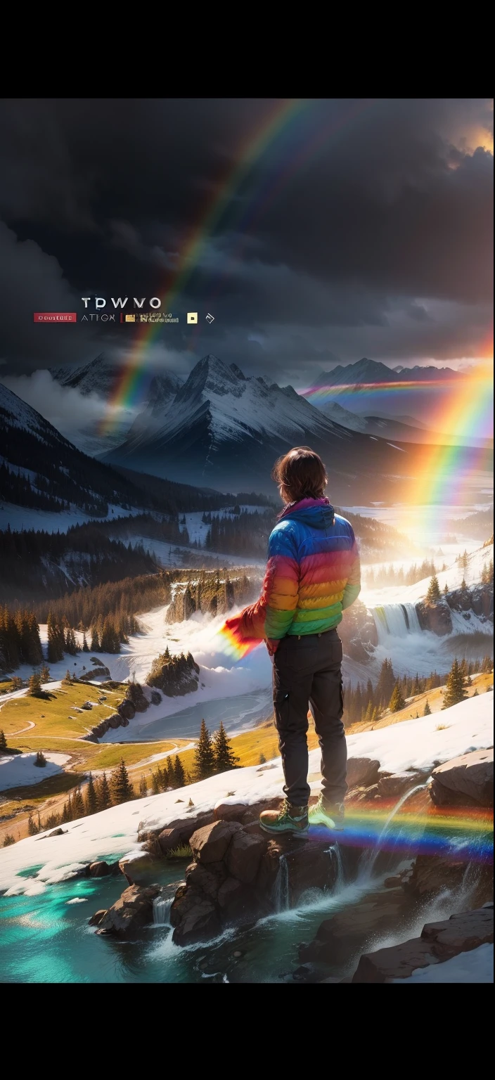 Mountains and waterfall rainbow