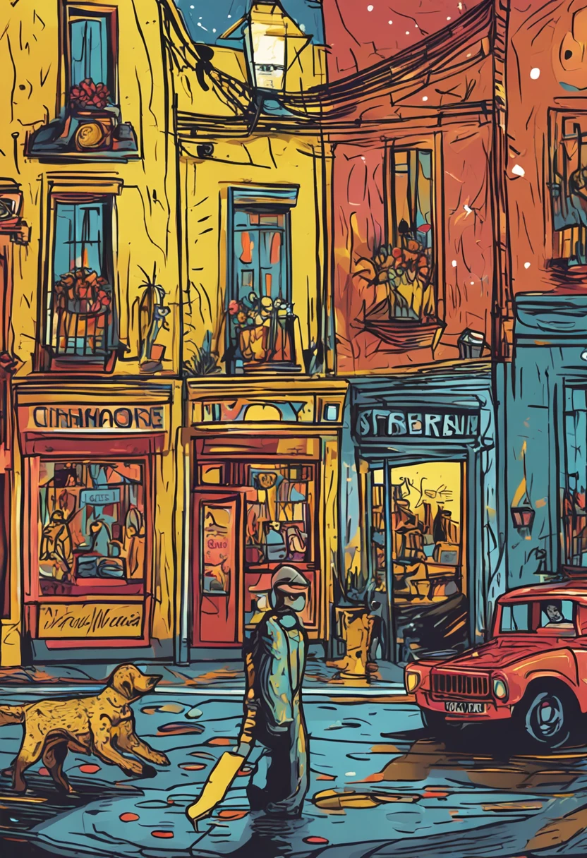 Make 2dogs from afar , A version of Van Gogh Girrasois with good quality, estilo noite estrelada de van gogh