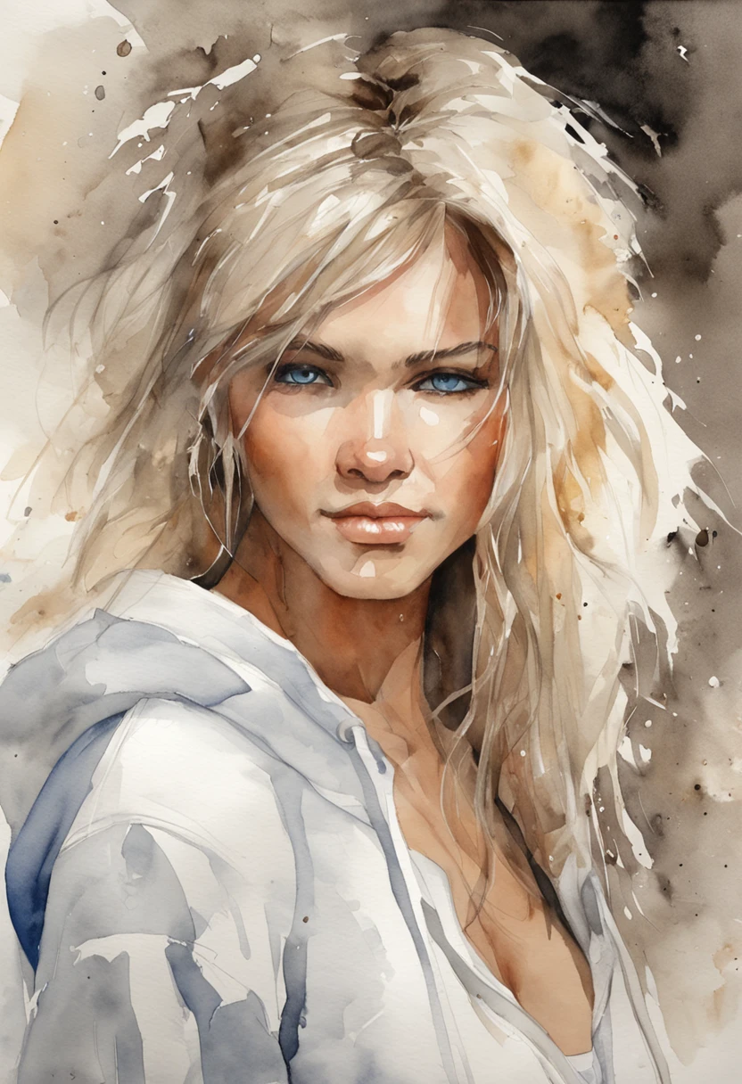 best quality, highres, ultra-detailed, realistic:1.37, white-silver hair, suspender, topless, full body view, panties, cinematic style, golden section, slight smile, collage