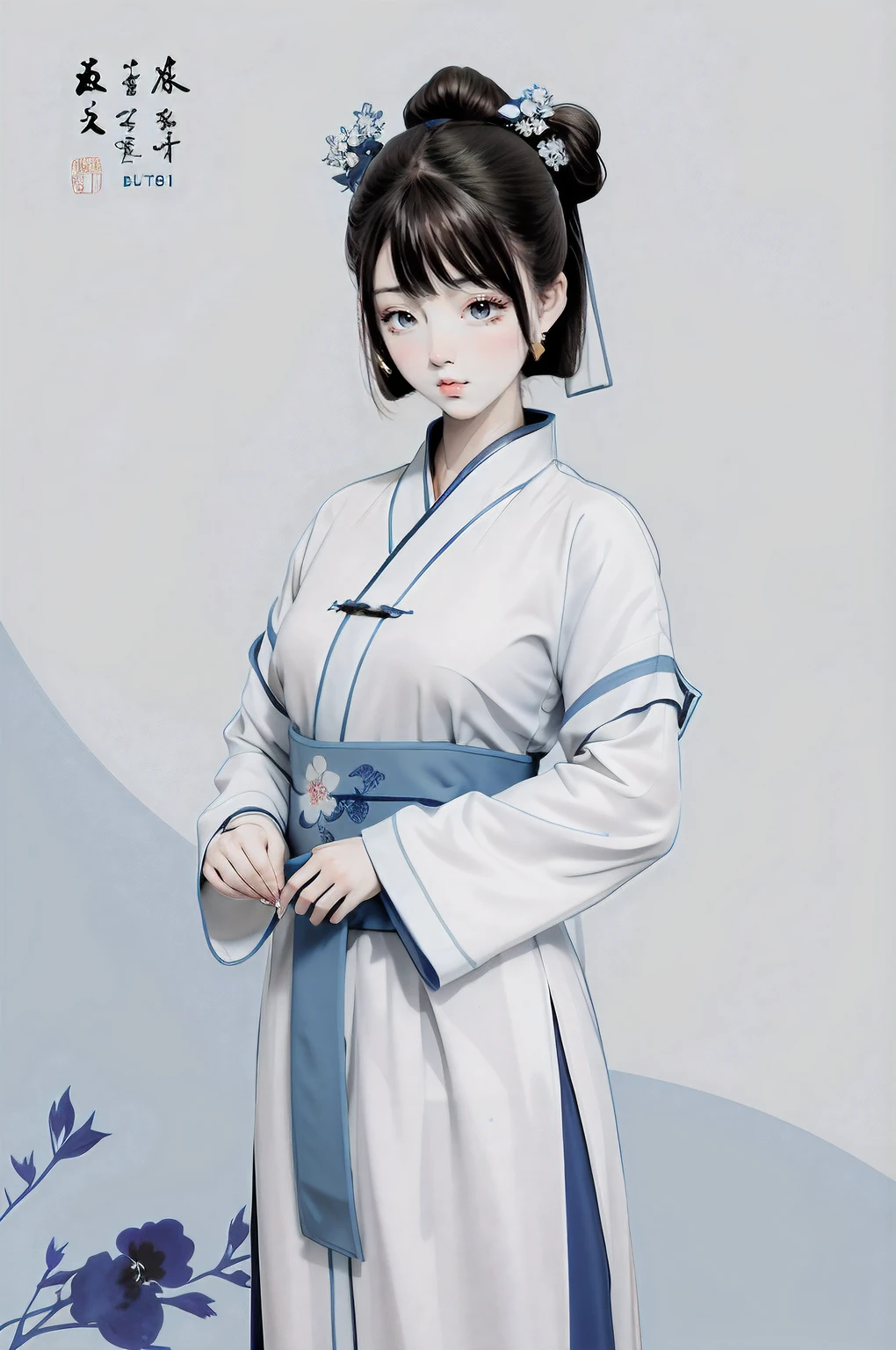Blue and white porcelain style,hanfugirl,ancient china art style