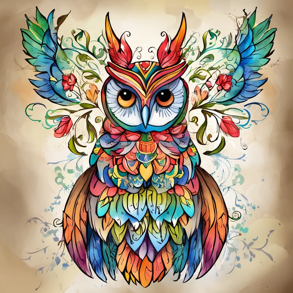 coruja colorida estilo desenho