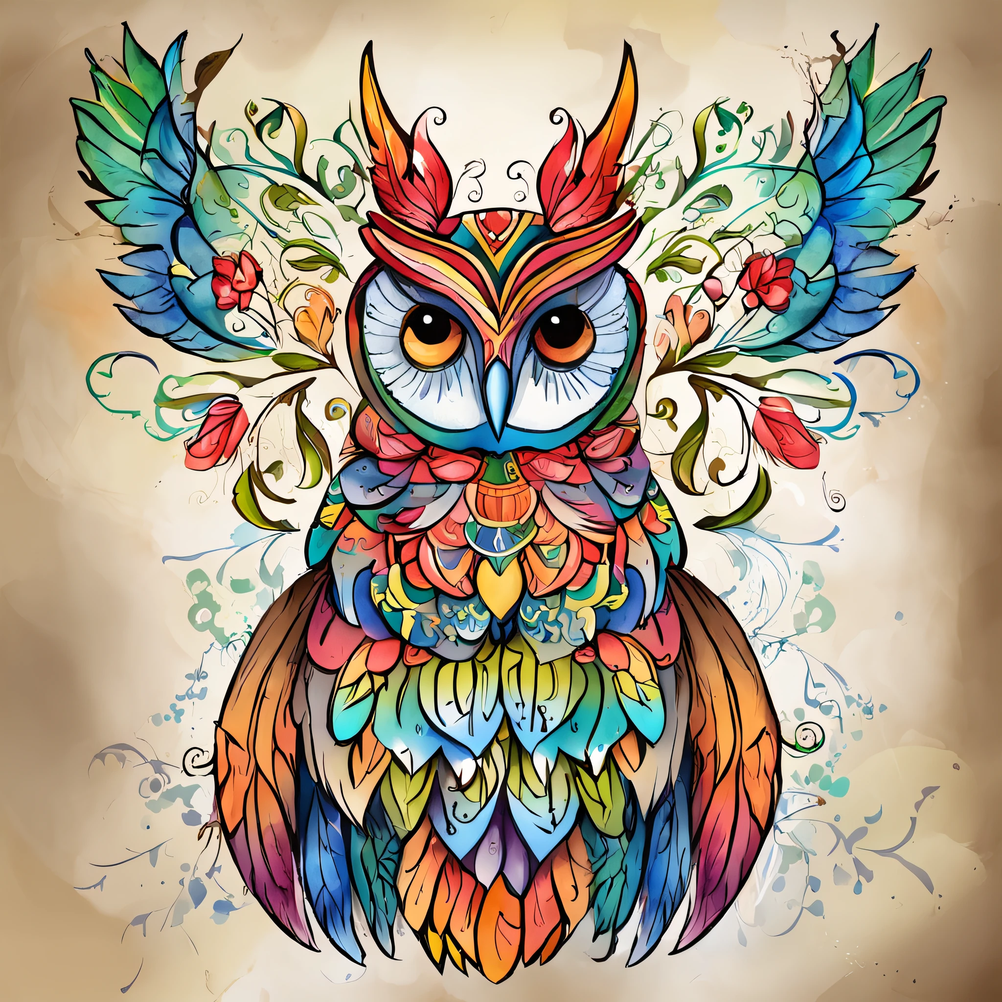 coruja colorida estilo desenho