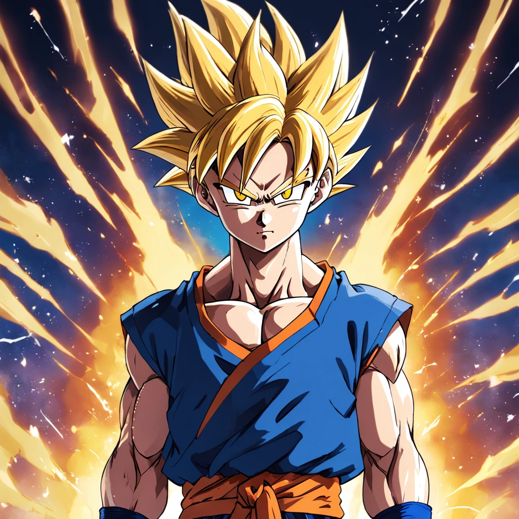obra-prima, melhor qualidade, gohan dragon ball z, estilo akira toriyama, super sayajin 2, roupa azul (Sparks: 0,7)