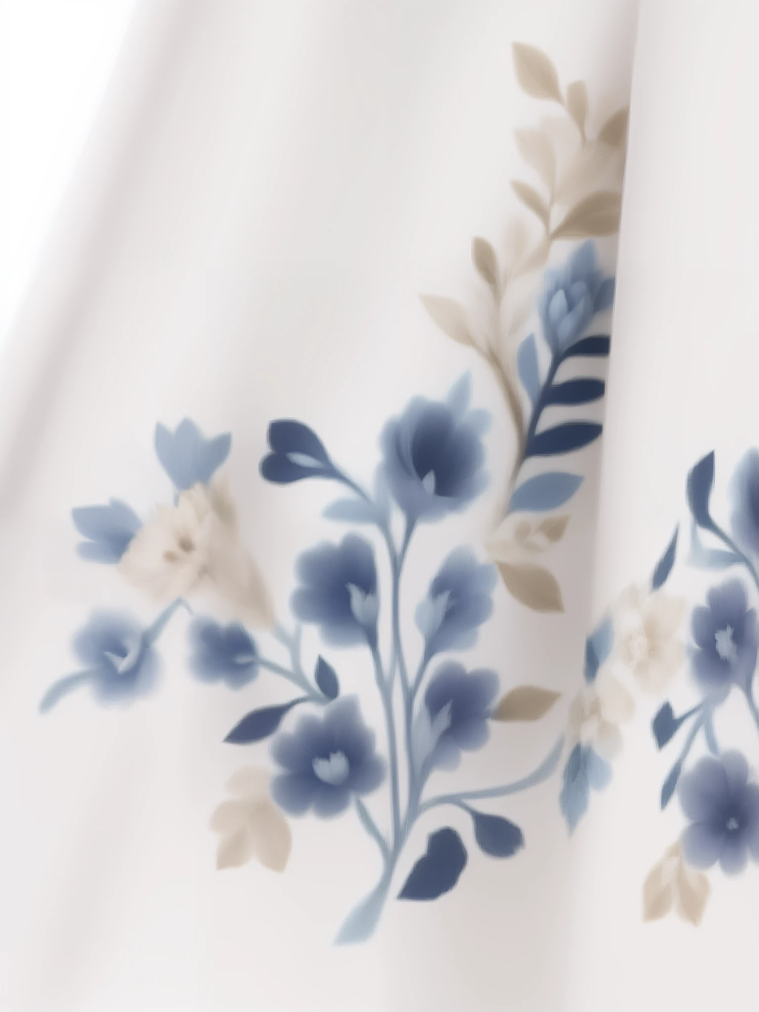 There is a white and blue floral dress with a striped tie, bordados florais, bordados de tecido, Detalhes florais, Embroidered robes, bordado, bordados intrincados, fechar detalhes, inspirado no Mestre da Folhagem Bordada, detalhes florais requintados, Detalhe extra, Foto de detalhe, Detalhe requintado, Detalhe desfocado, detalhes finos requintados, veludo bordado, Belos Detalhes, close - up view