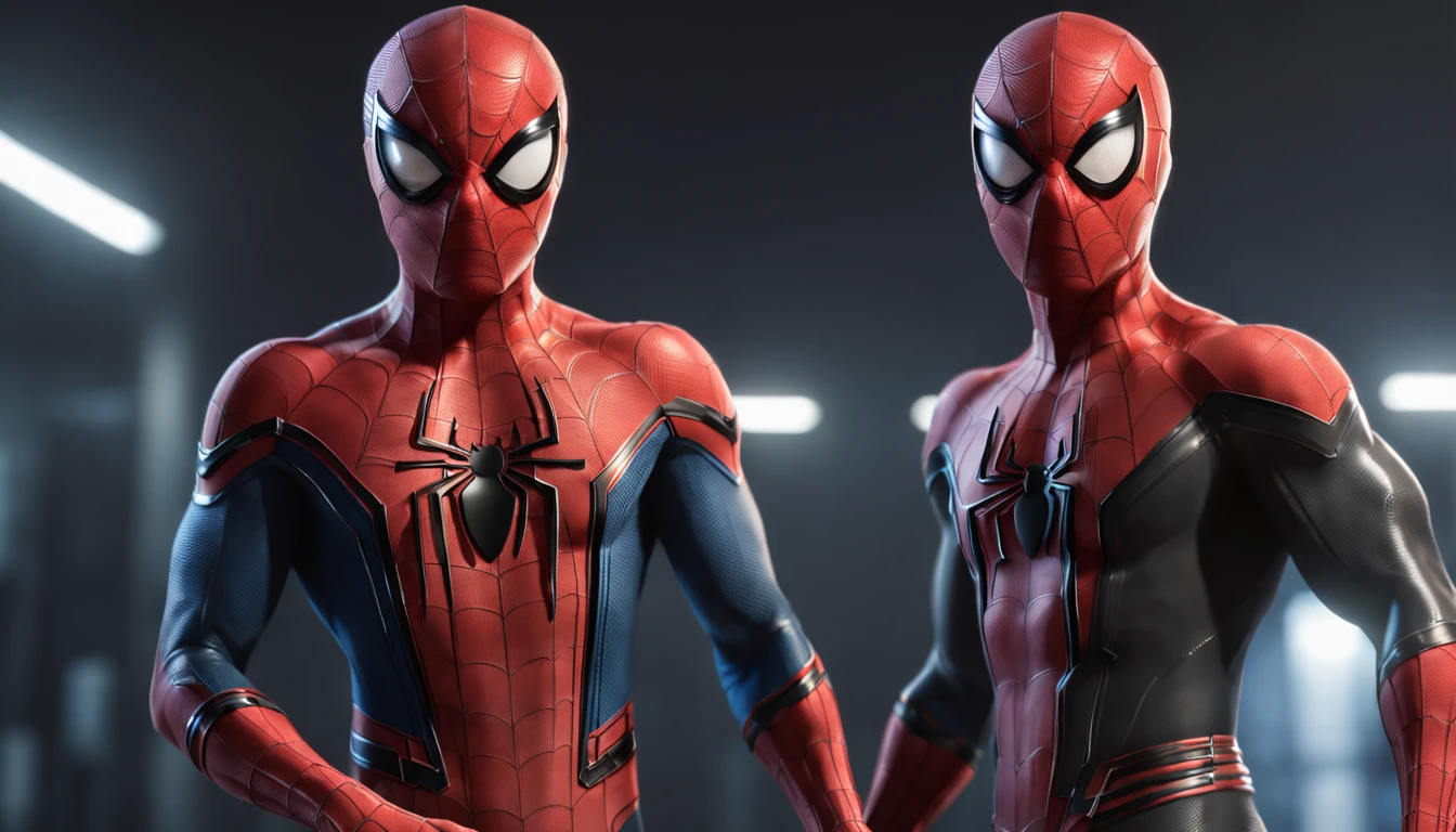 spider man bodybuilder - spider - man and spider - man in a dark gym, spider - verse art style, into the spiderverse, spiderverse, into the spider verse, futuristic style spiderman, miles morales!!!, 3840 x 2160, 3840x2160, miles morales, hq 4k wallpaper, rendered in sfm, super detailed render