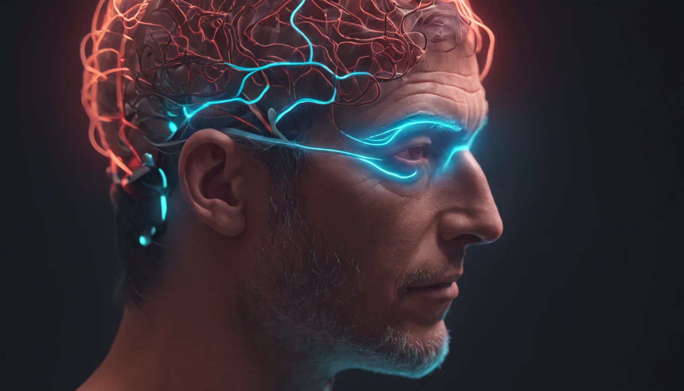 there is a man with a brain on his head, detailed glowing head, beeple and james jean, 2d illustration, 2 d illustration, glowing head, detailed 2d illustration, mind character, by Jason Benjamin, 2d digital vector art, 2 d digital vector art, jen bartel, by Andrei Kolkoutine, electronic brain, flat synthwave art style