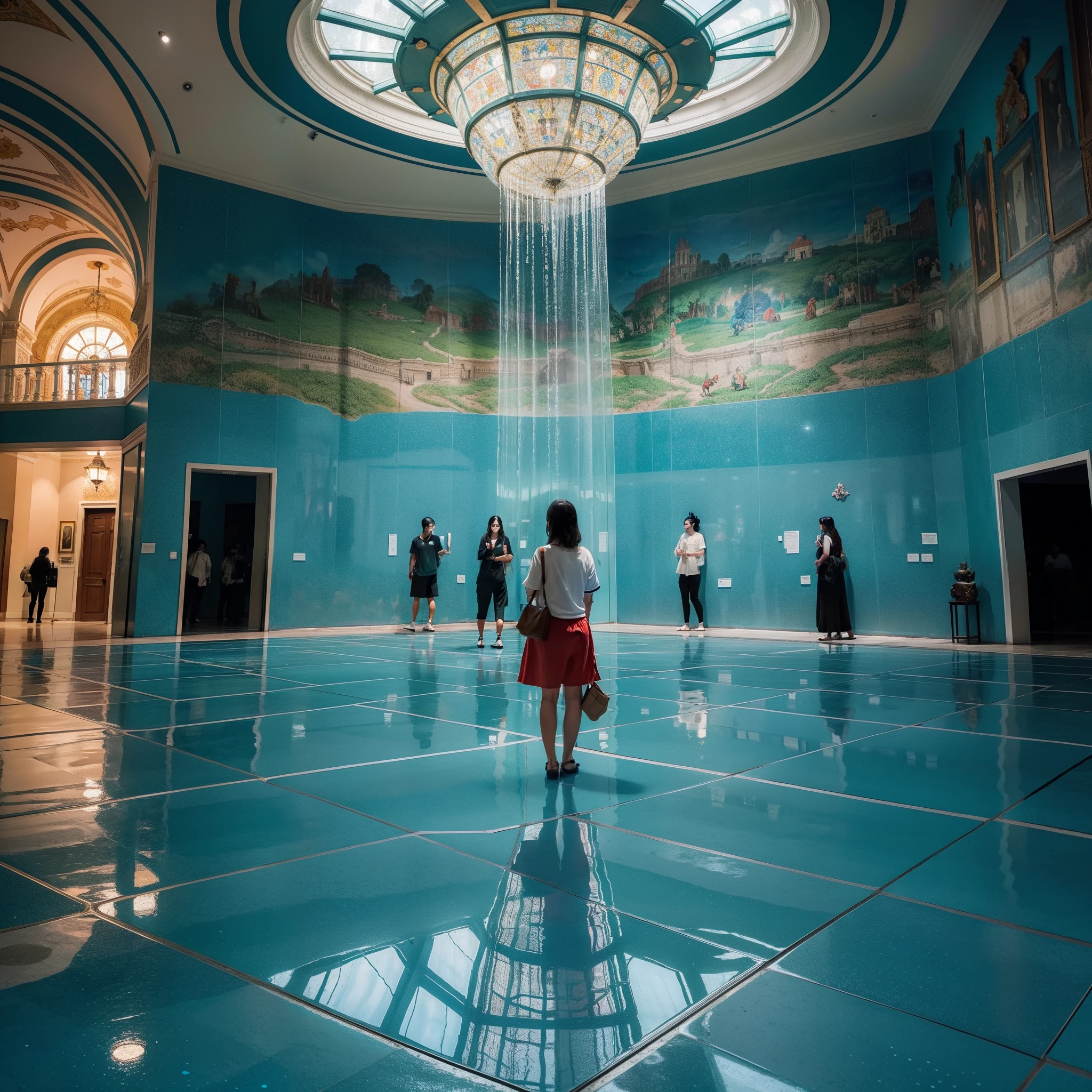 Imagine um museu colorido, com paredes que brilham em tons de vermelho, azul e verde. The floors are made of glass tiles that change color as you pass. The works are vibrant and full of life, and the lights are low so you can really appreciate them.

The museum is divided into different galleries, cada um com um tema diferente. There is a modern art gallery, a classical art gallery and a contemporary art gallery. There is also a street art gallery, uma galeria para arte infantil e uma galeria para arte de animais.

The museum is a place to explore and learn. There's always something new to see, And there's always something to inspire. It's a place to have fun and be amazed.

Here are some additional details you can add to your description:::

* The museum is located in an old building that has been restored to its new function. As paredes de tijolo vermelho original foram mantidas, e elas contrastam lindamente com as paredes coloridas.
* The ceiling of the museum is made of glass, o que permite que a luz natural entre. Isso cria um ambiente brilhante e alegre.
* O museu tem uma fonte no centro da entrada. The water of the fountain is colored, and shines at night.
* The museum has a café and a restaurant. Guests can enjoy a meal or a snack while enjoying the artwork.

I hope this description helps you create a vivid picture of the colorful museum in your mind.