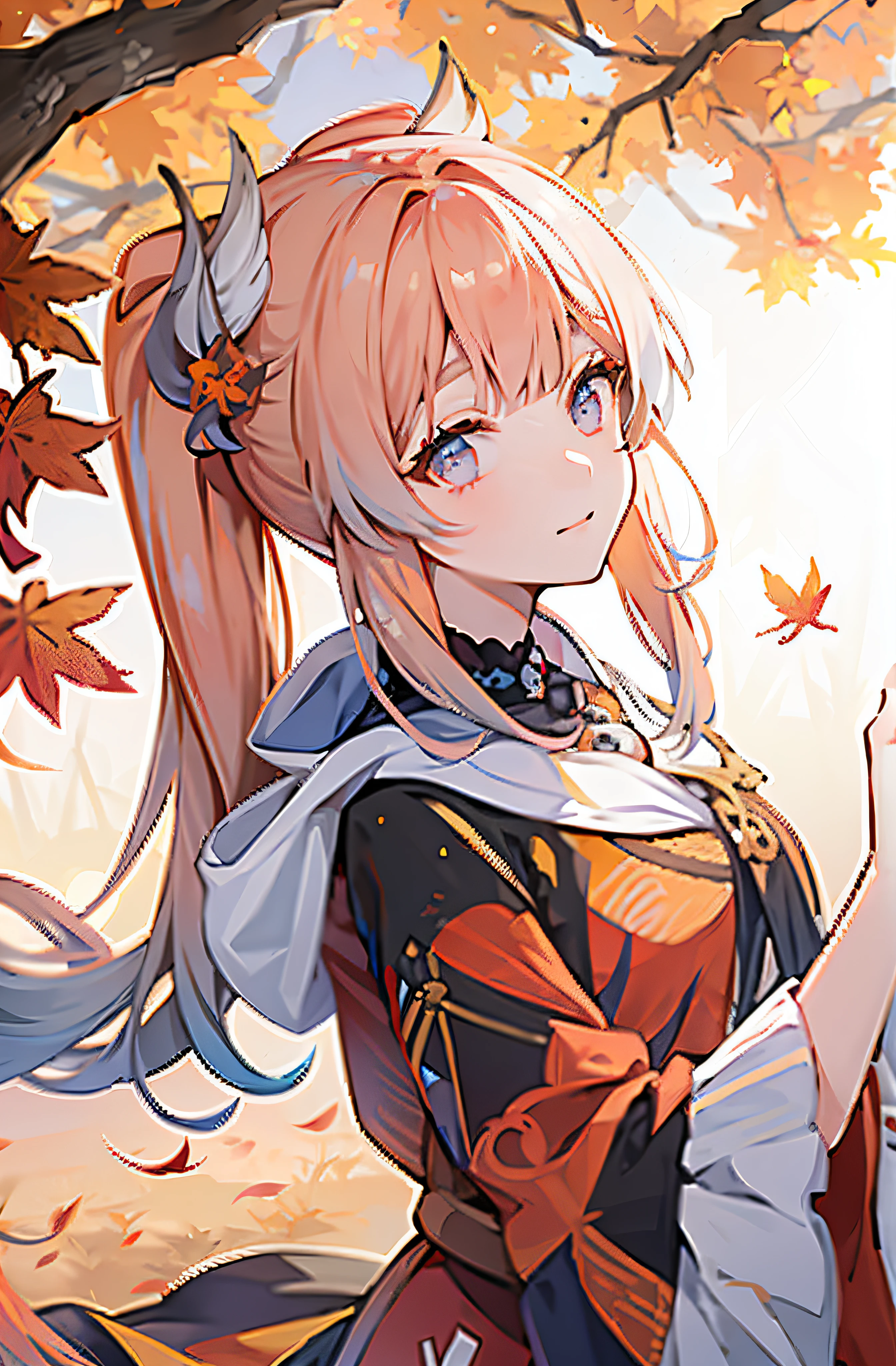 anime girl with long hair and a ponytail in a forest, 🍁 cute, fine details. girls frontline, ayaka genshin impact, from girls frontline, 🍂 cute, girls frontline style, from arknights, avatar image, official artwork, girls frontline universe, shadowverse style, ayaka game genshin impact, pixiv daily ranking, girls frontline, kawacy